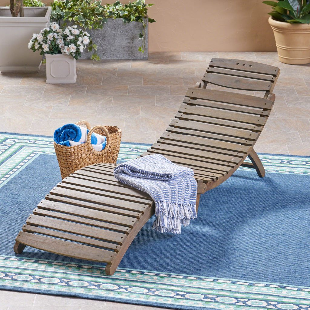 LAHAINA WOOD FOLDABLE CHAISE LOUNGE - GREY