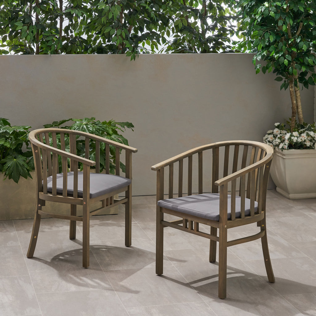 Outdoor Wooden Dining Chair Set with Cushions, 2-Pack, Weather Resistant Patio Seating