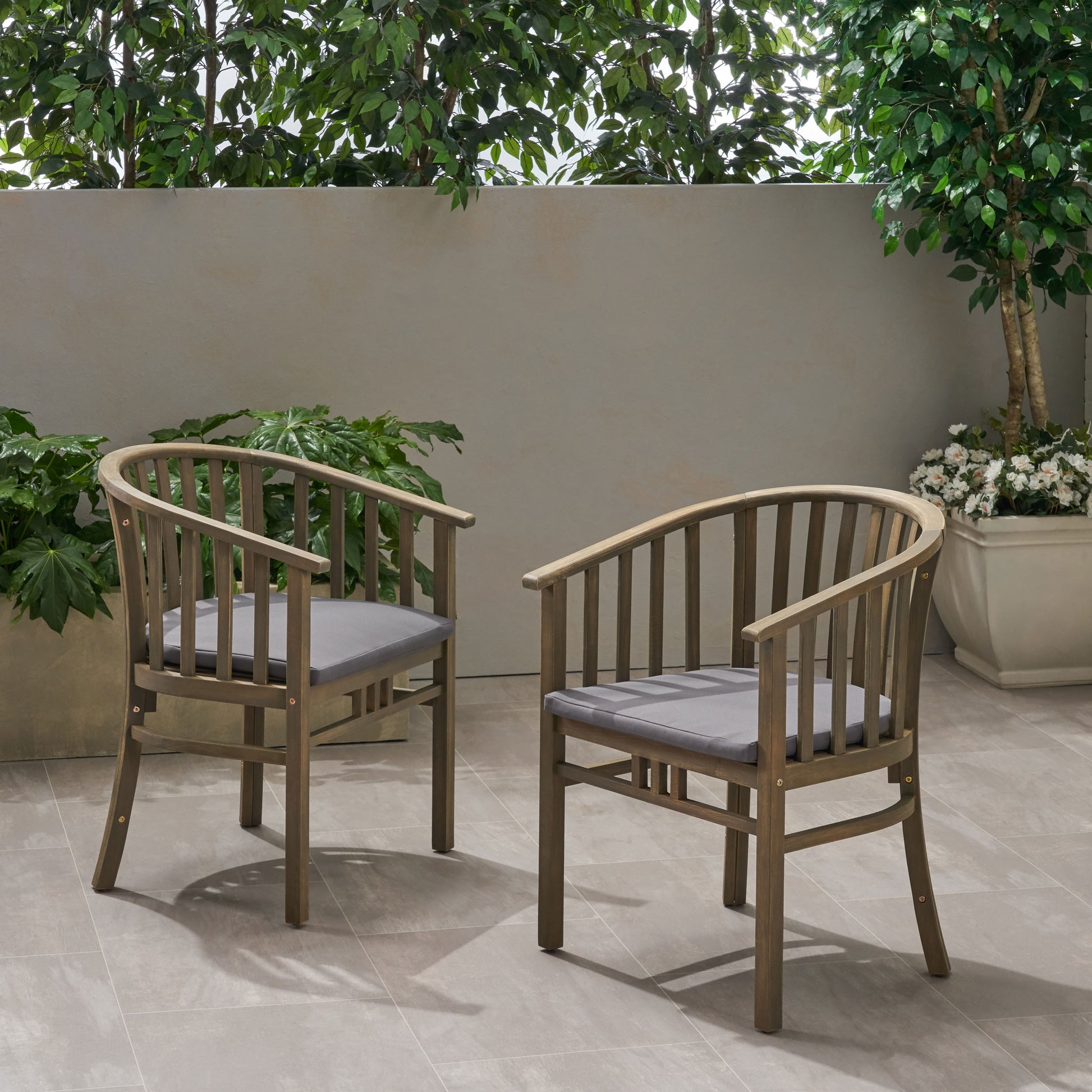Outdoor Wooden Dining Chair Set with Cushions, 2-Pack, Weather Resistant Patio Seating