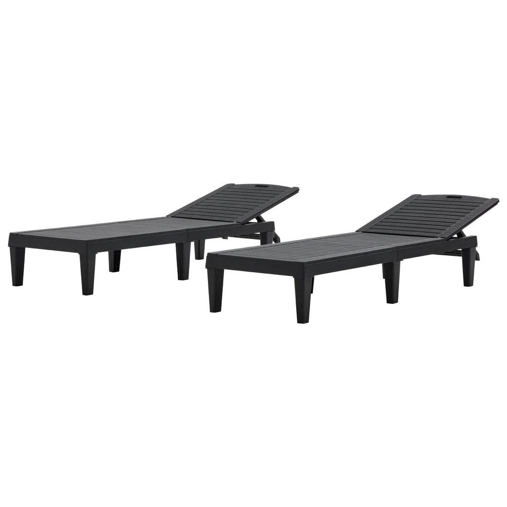 2-Piece Outdoor Chaise Lounges Resin Pool Lounge Chairs Outdoor Chaise Lounge Chair Set with Adjustable Backrest (Set of 2) for Patio, Poolside or Beach, Black