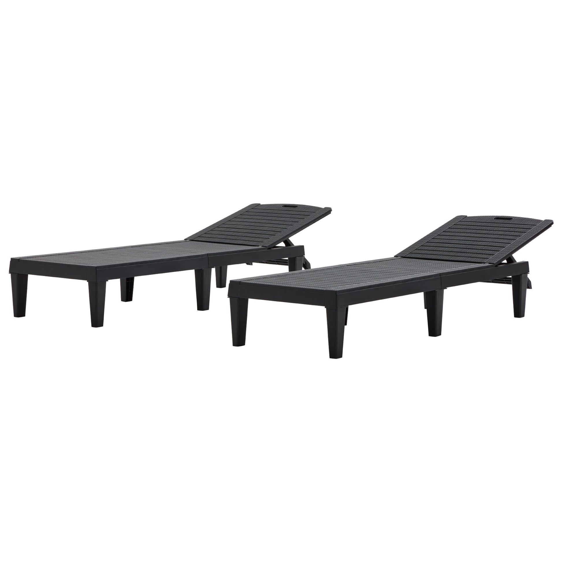 2-Piece Outdoor Chaise Lounges Resin Pool Lounge Chairs Outdoor Chaise Lounge Chair Set with Adjustable Backrest (Set of 2) for Patio, Poolside or Beach, Black