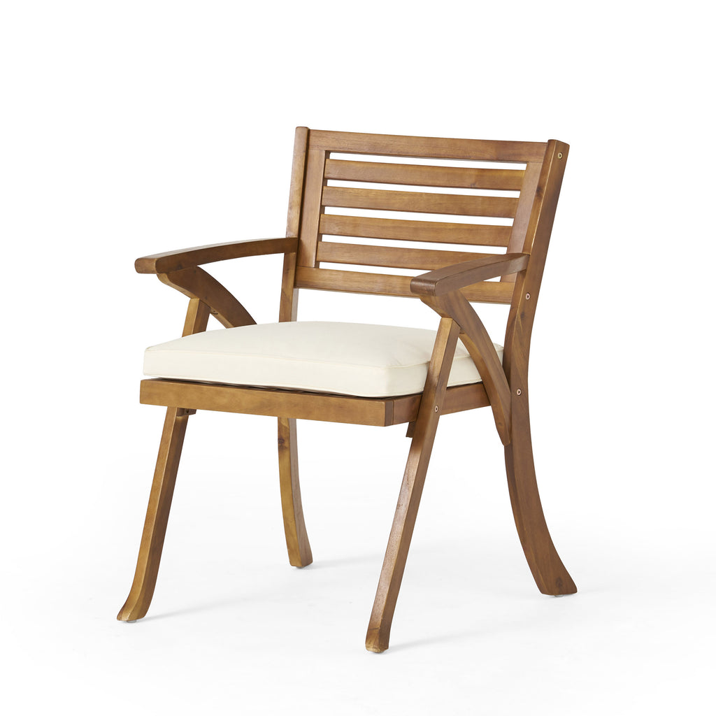 2-Piece Outdoor Wood Dining Chair Set with Cream Cushions, KD Frame