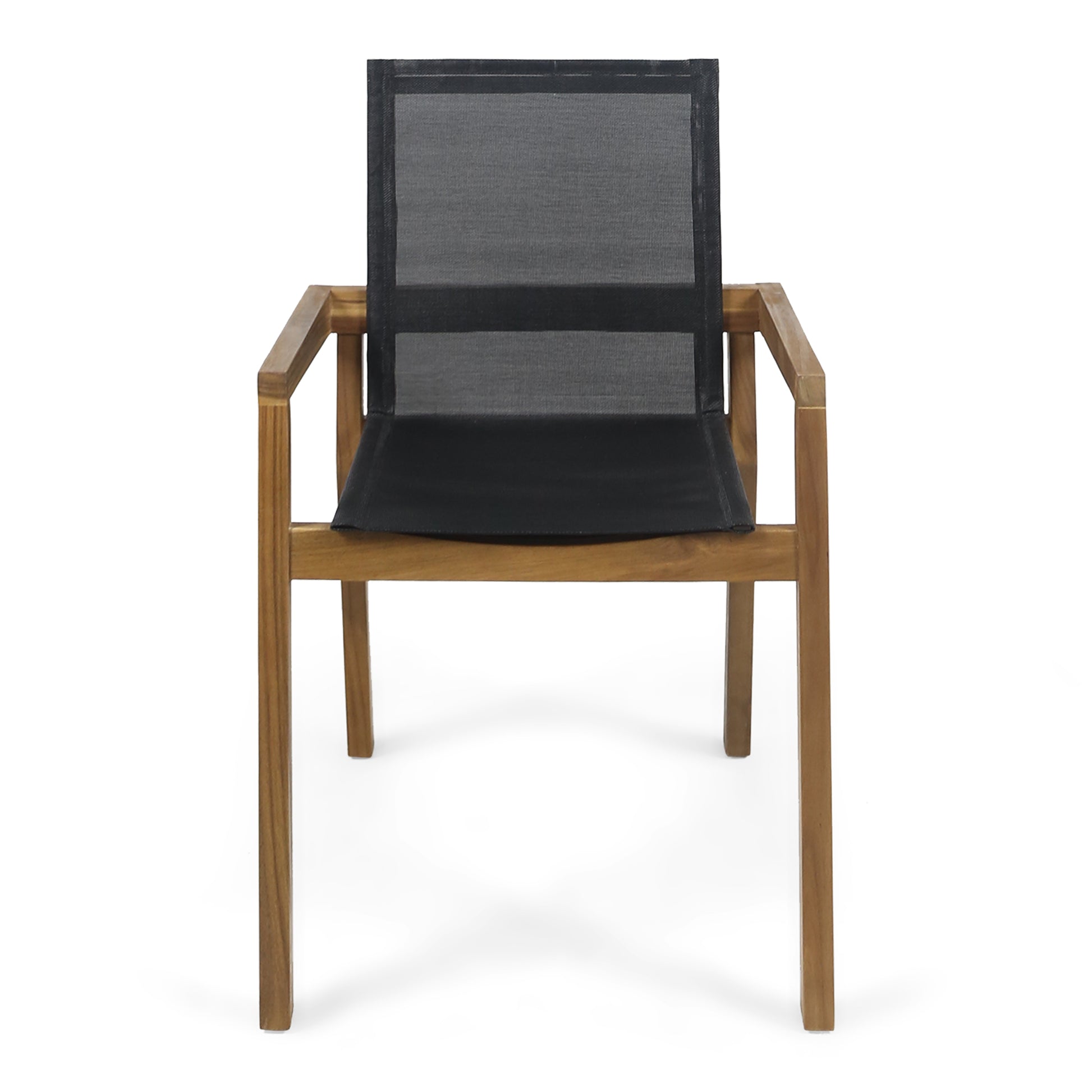 Acacia Wood Outdoor Dining Chairs with Breathable Mesh Seat & Teak Finish (Set of 2)