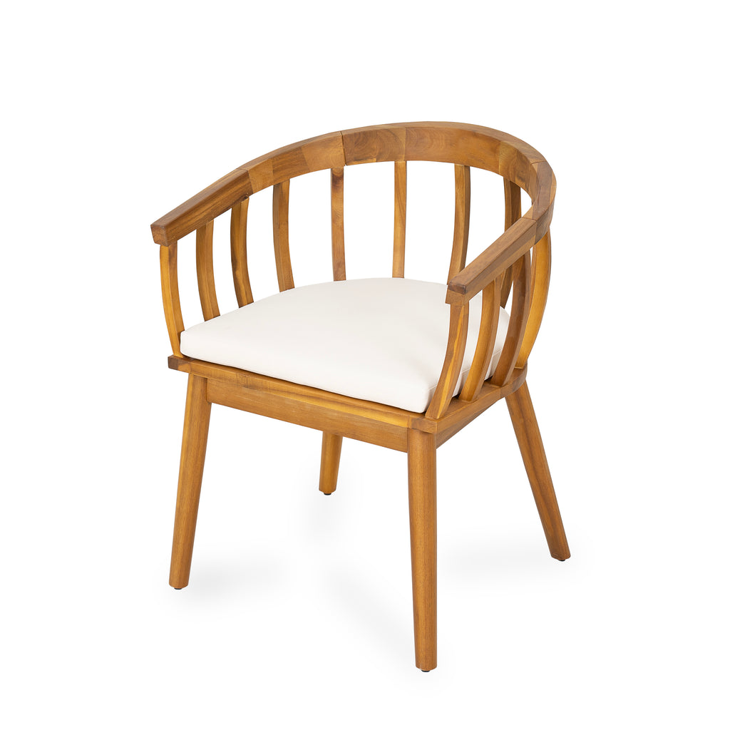 Set of 2 Outdoor Dining Armchair with Cushion – Acacia Wood Patio Chair for Deck, Backyard
