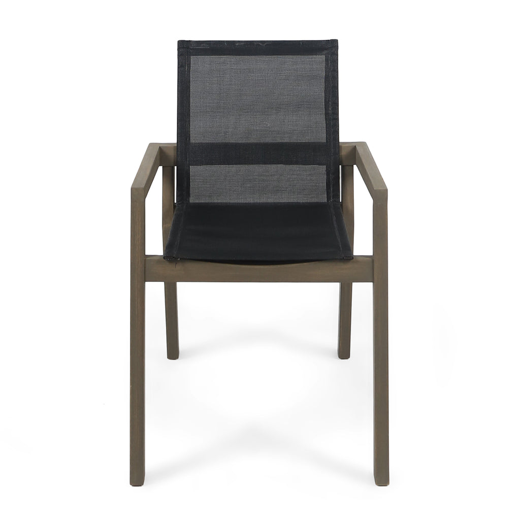 Modern Acacia Wood Patio Chairs with Durable Mesh Seating & Grey Finish (Set of 2)