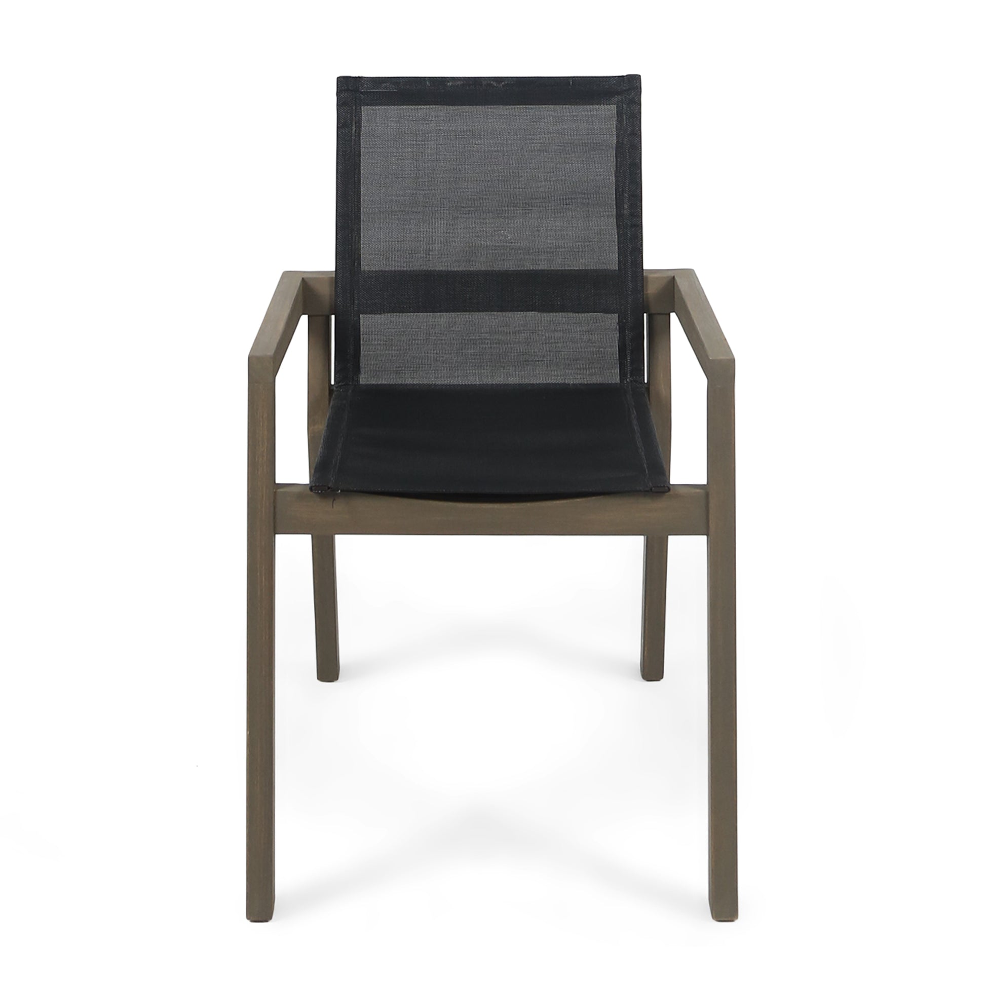 Modern Acacia Wood Patio Chairs with Durable Mesh Seating & Grey Finish (Set of 2)