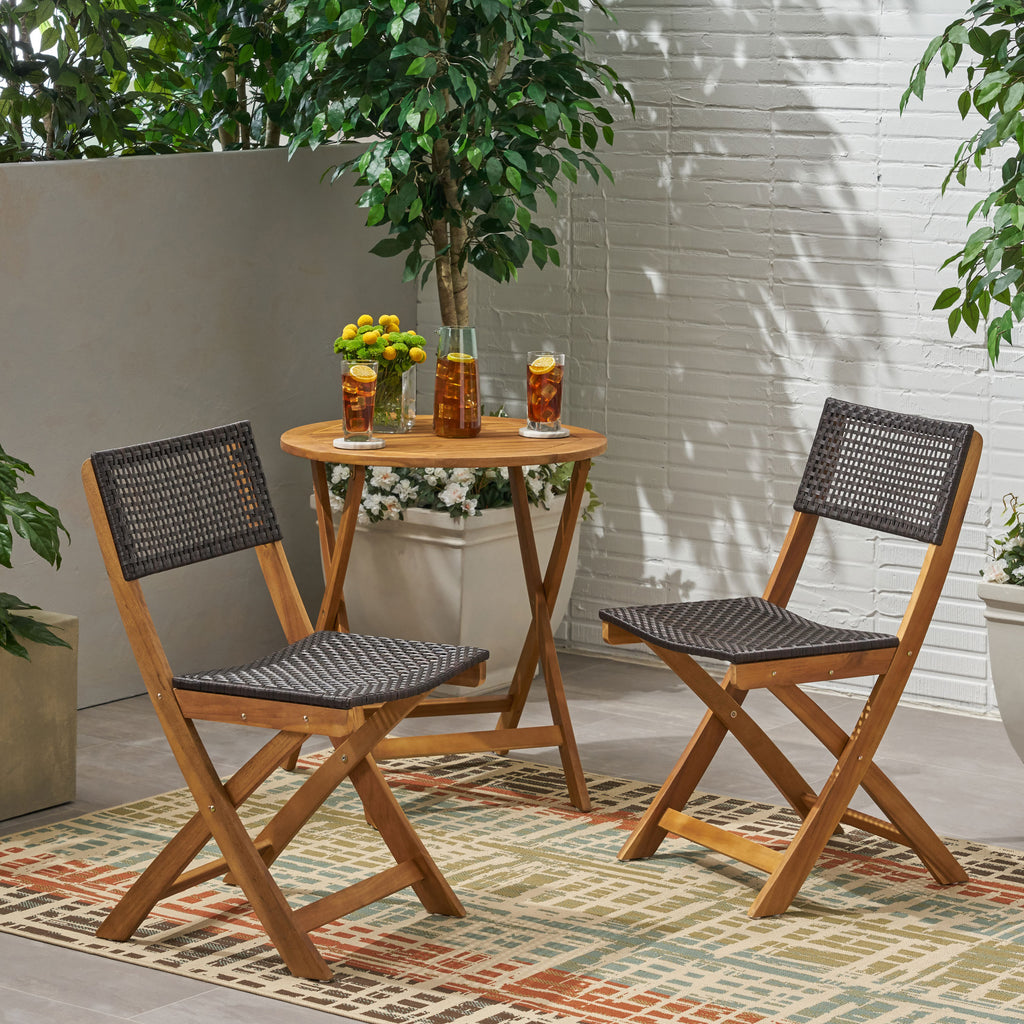 French Country Bistro Chairs Set of 2 Woven Back Dining Chairs for Indoor Outdoor