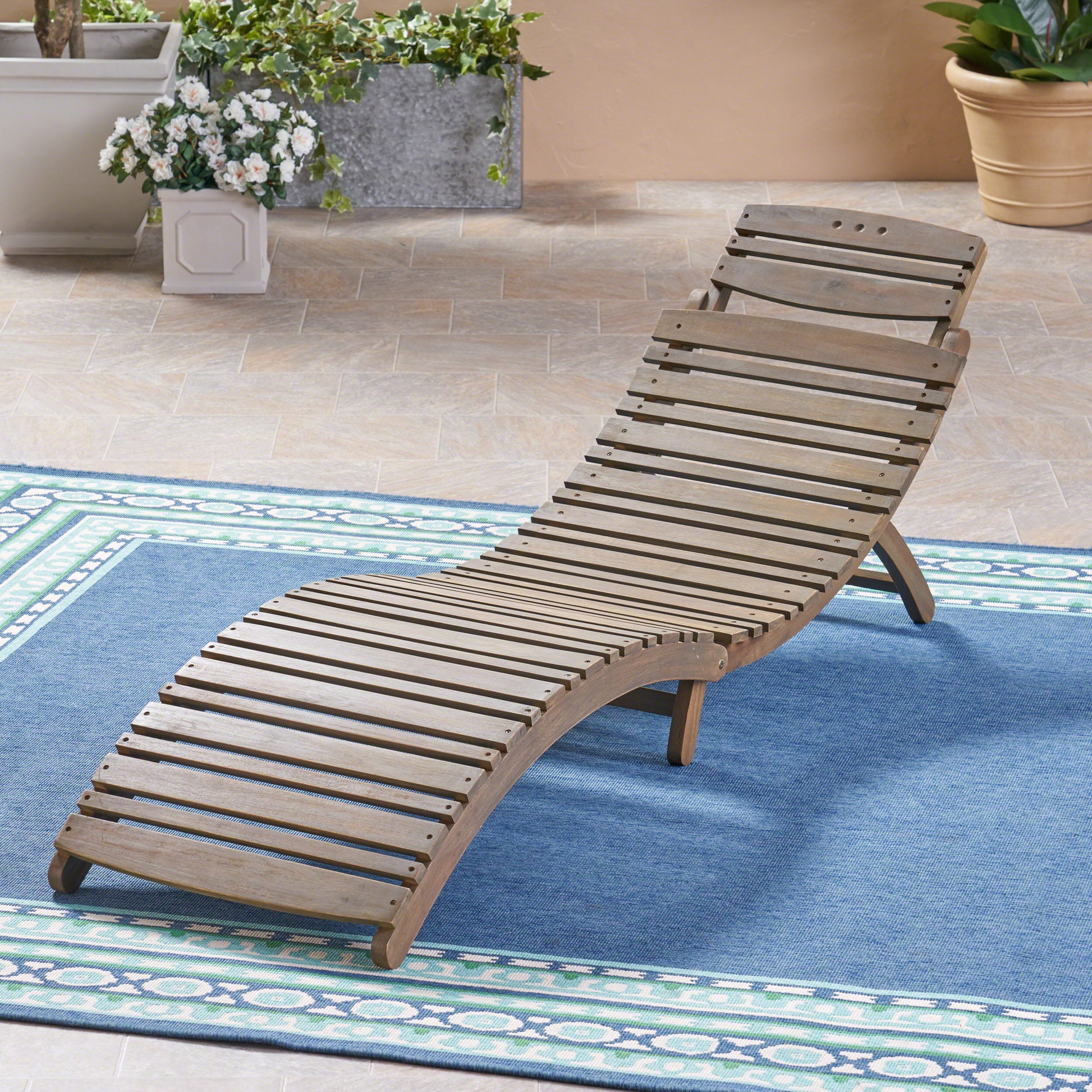LAHAINA WOOD FOLDABLE CHAISE LOUNGE - GREY