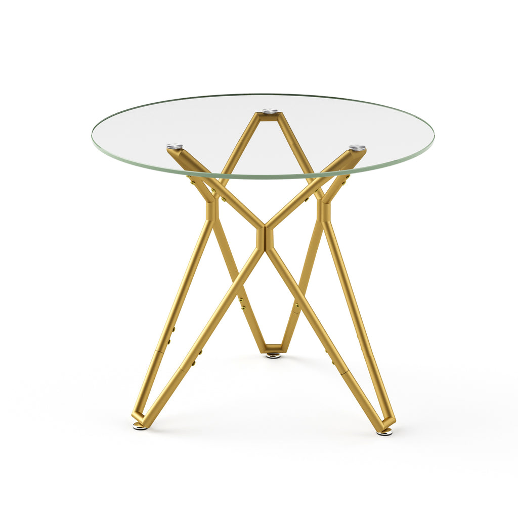 Modern Tempered Glass Dining Table, Rectangular/Round with Metal Legs, Space-Saving Kitchen Table