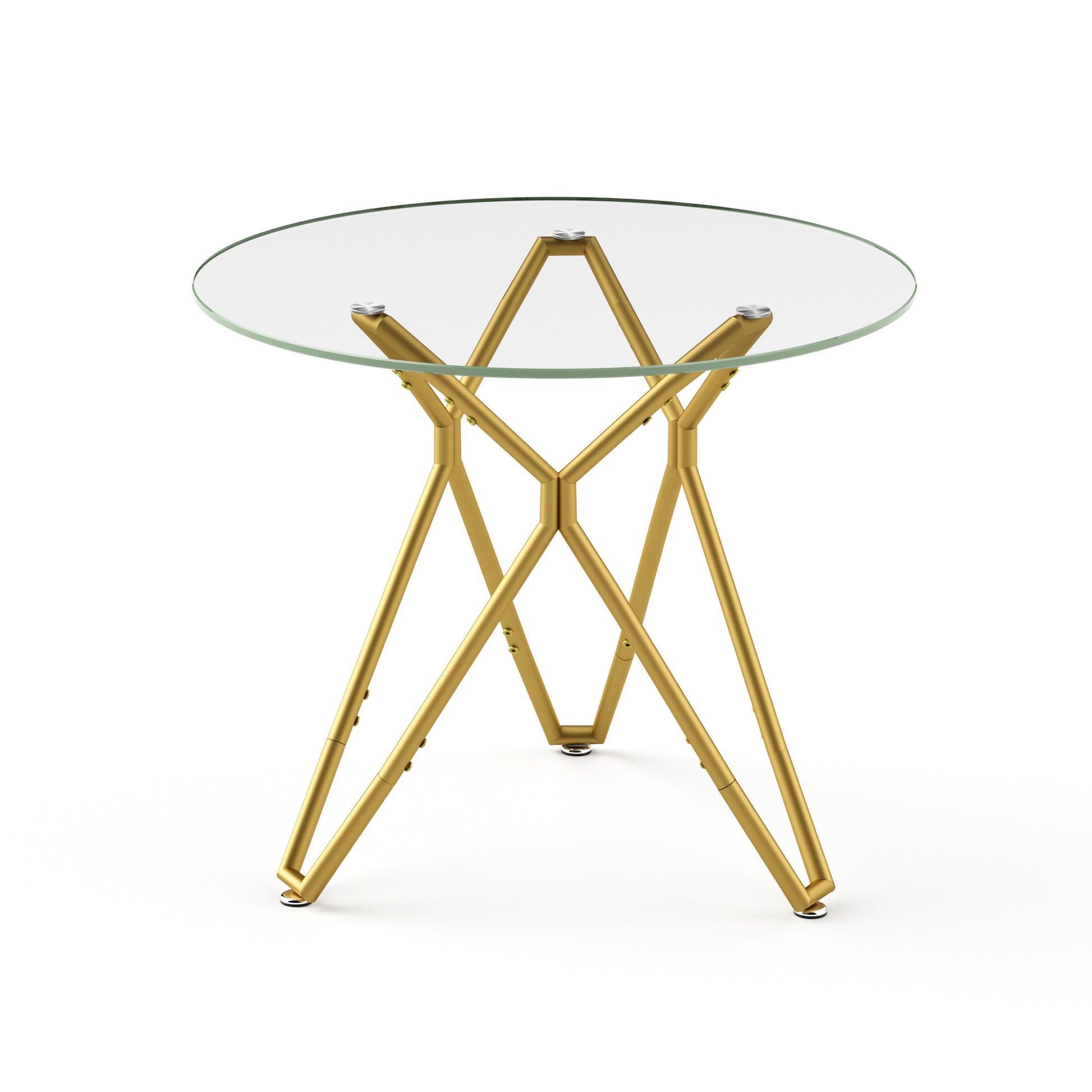 Modern Tempered Glass Dining Table, Rectangular/Round with Metal Legs, Space-Saving Kitchen Table