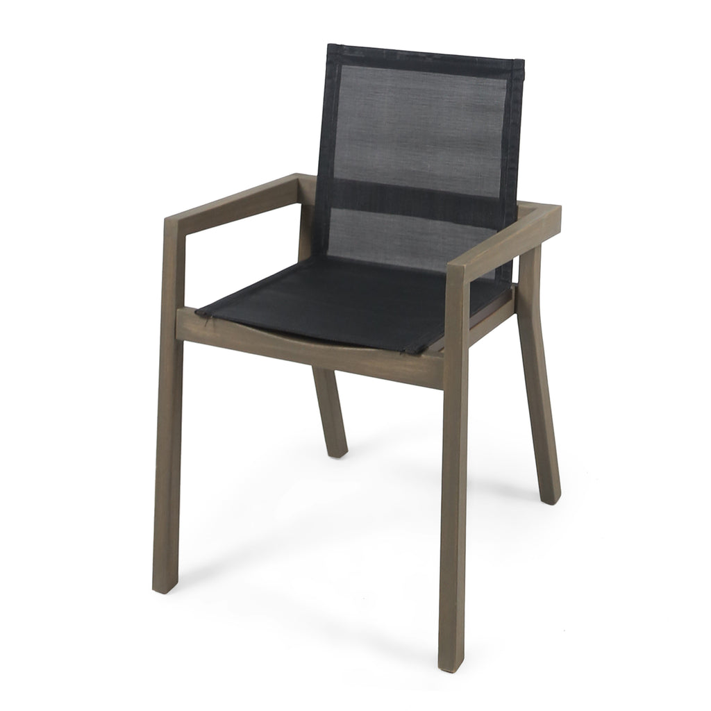 Modern Acacia Wood Patio Chairs with Durable Mesh Seating & Grey Finish (Set of 2)