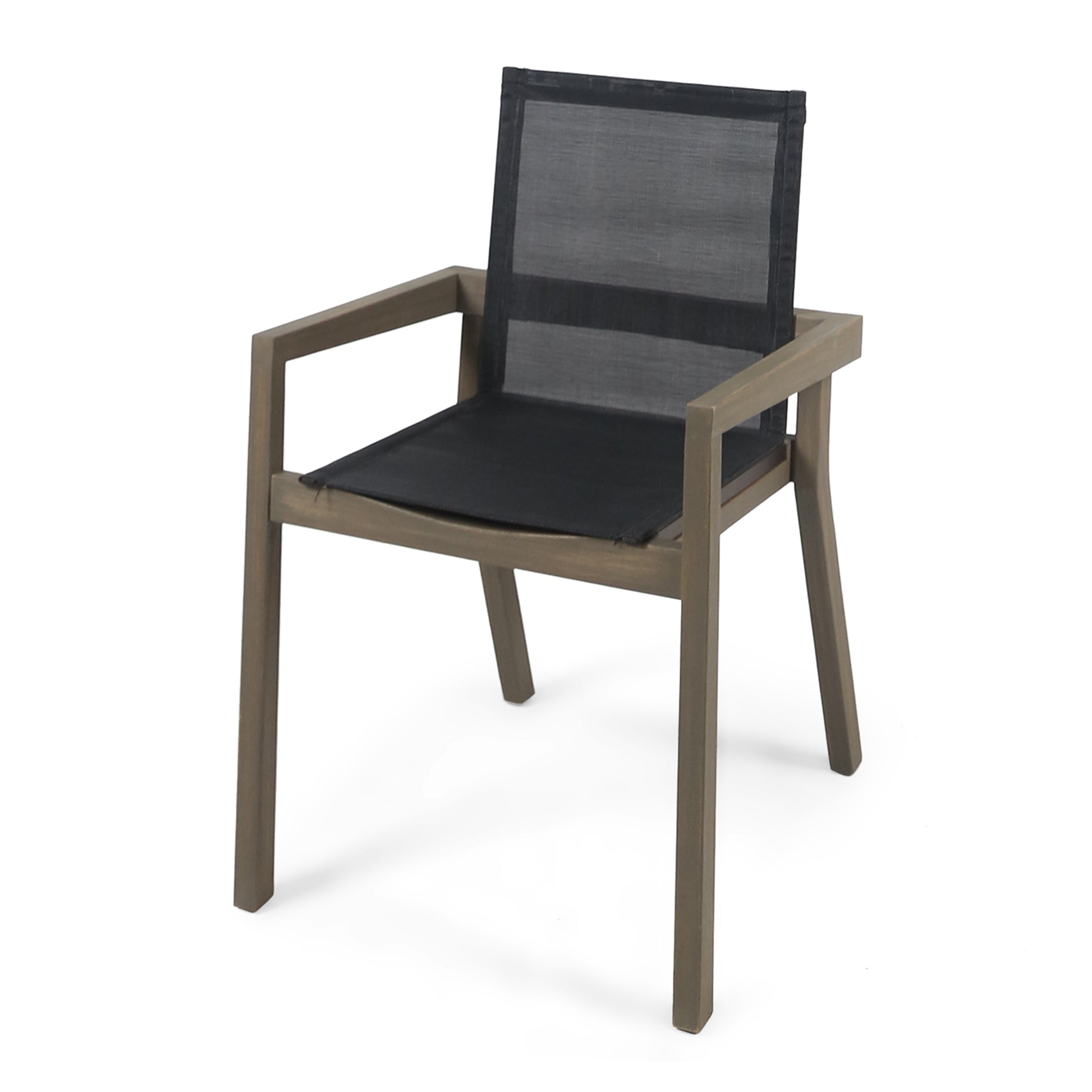 Modern Acacia Wood Patio Chairs with Durable Mesh Seating & Grey Finish (Set of 2)