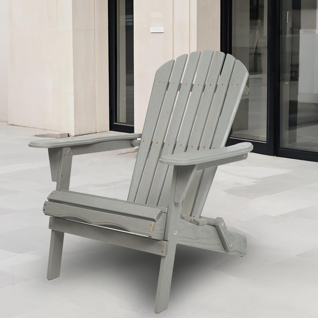 Folding Cedar Wood Adirondack Chairs, Embossed Wood Grain Outdoor Patio Lounge Seating for Garden