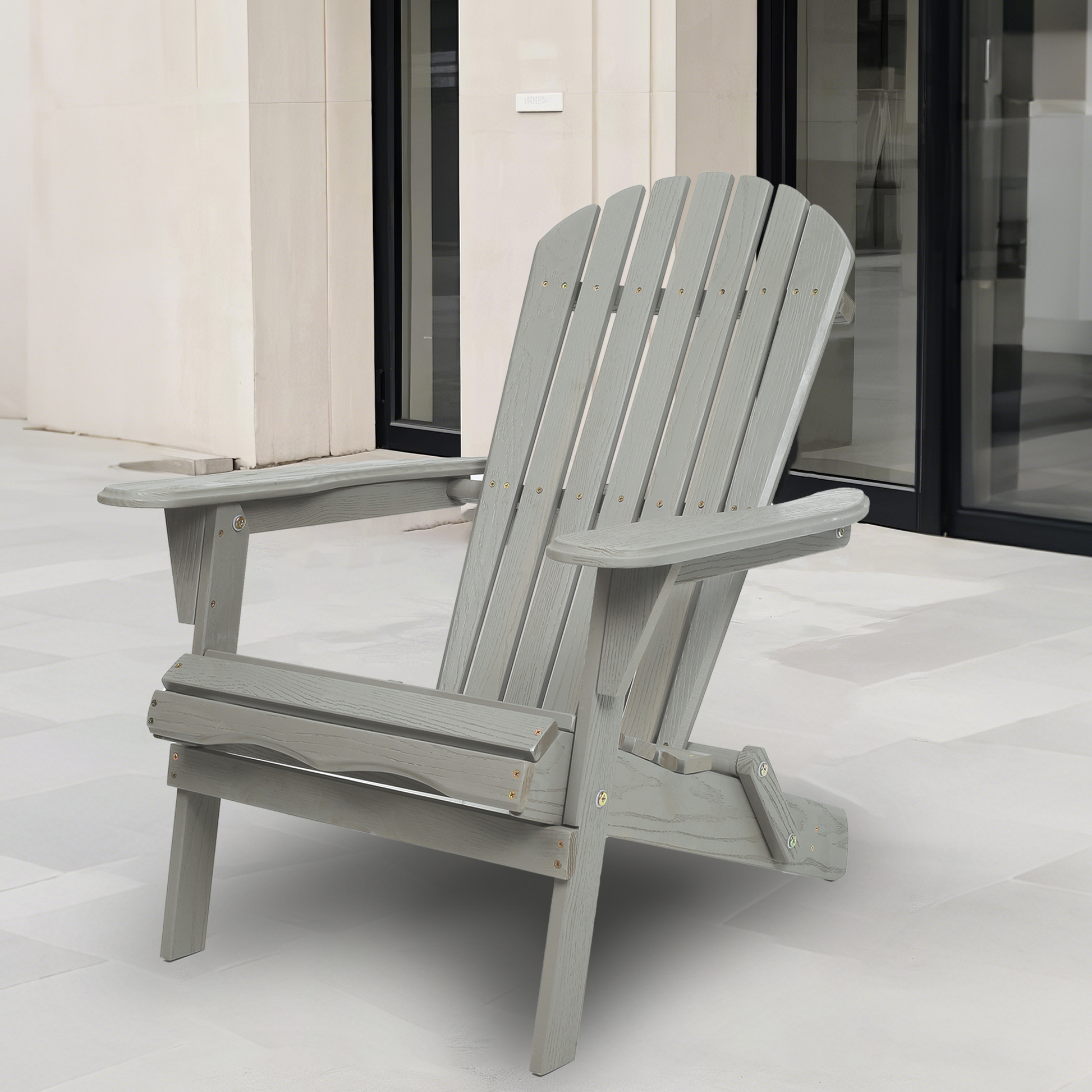 Folding Cedar Wood Adirondack Chairs, Embossed Wood Grain Outdoor Patio Lounge Seating for Garden