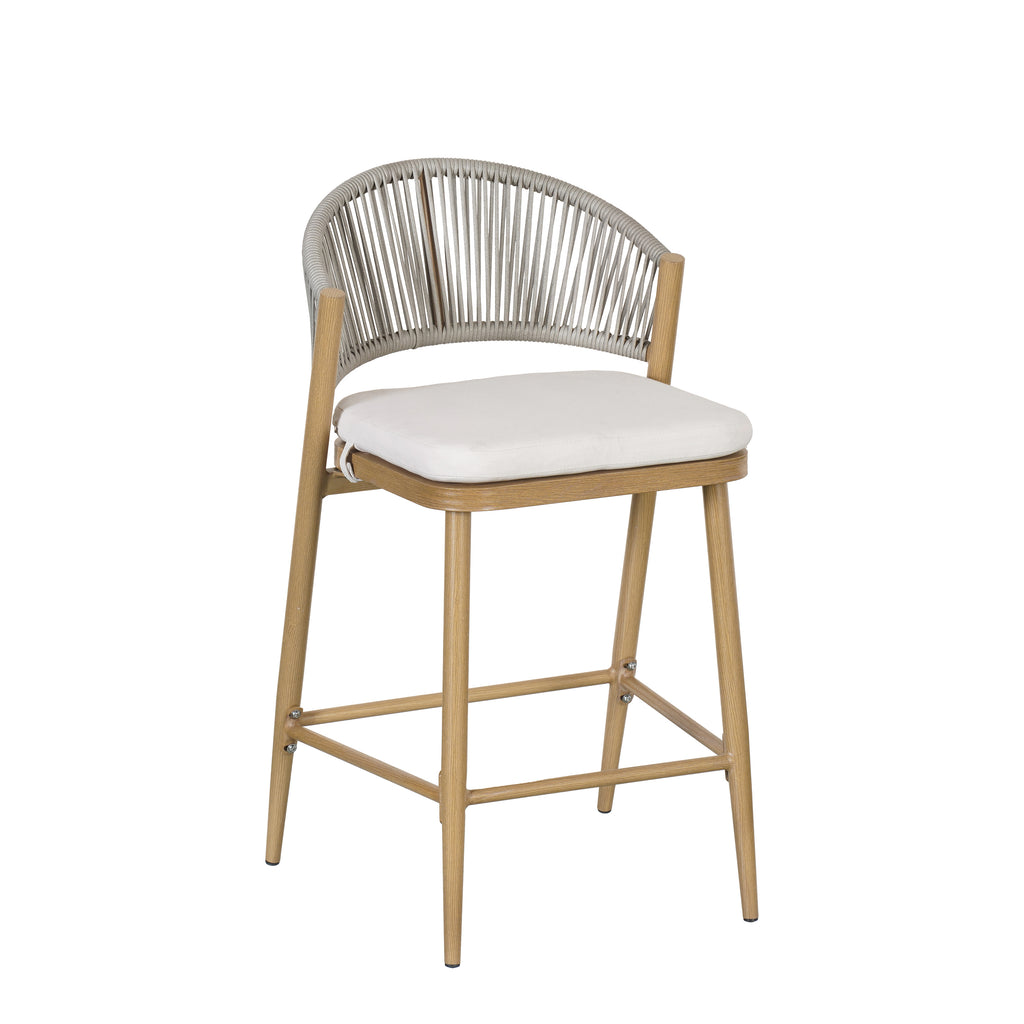 26" Outdoor Counter Stools Set of 2, Aluminum PE Rattan Backrest, Maple Finish Patio Bar Stools