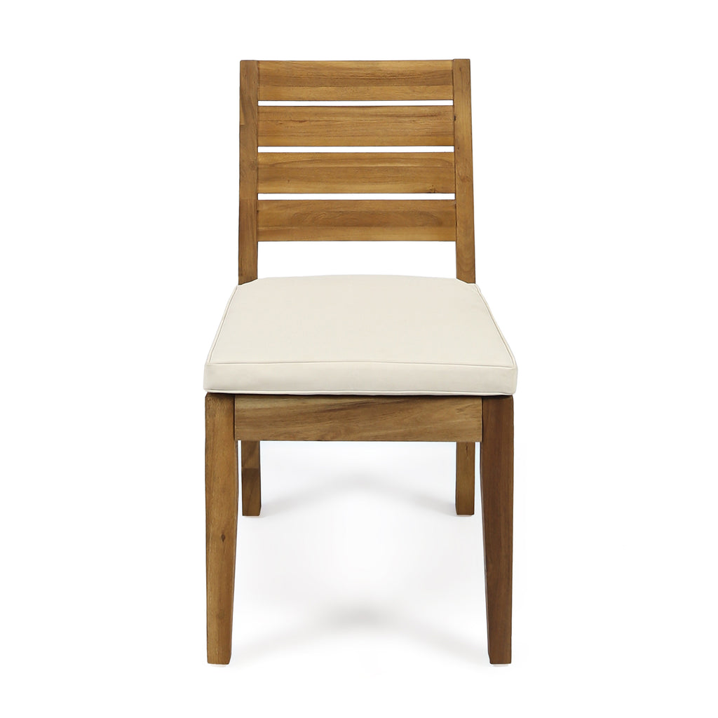 2-Pack Natural Wood Outdoor Armless Dining Chairs with Beige Cushions Patio Seating for Backyard