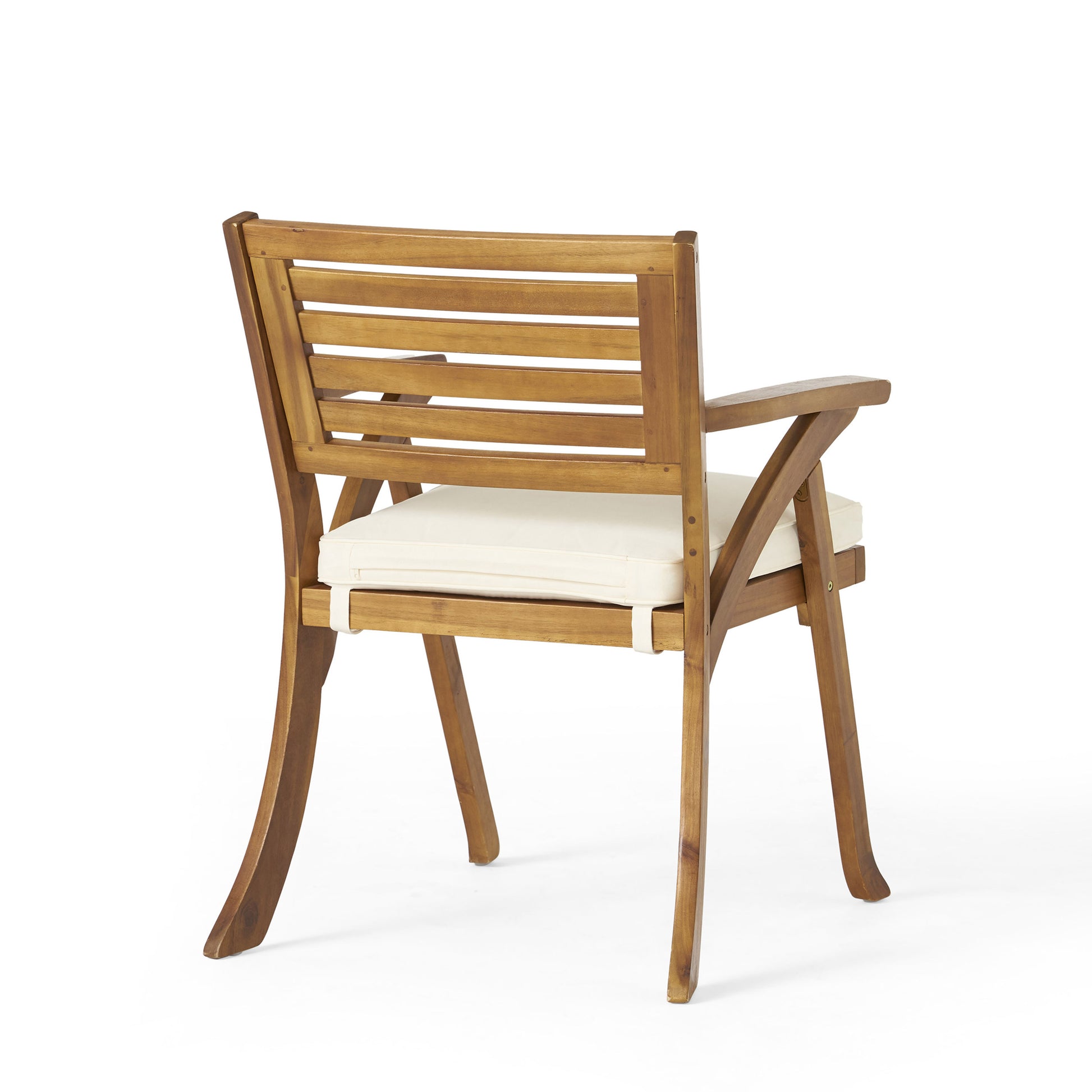 2-Piece Outdoor Wood Dining Chair Set with Cream Cushions, KD Frame