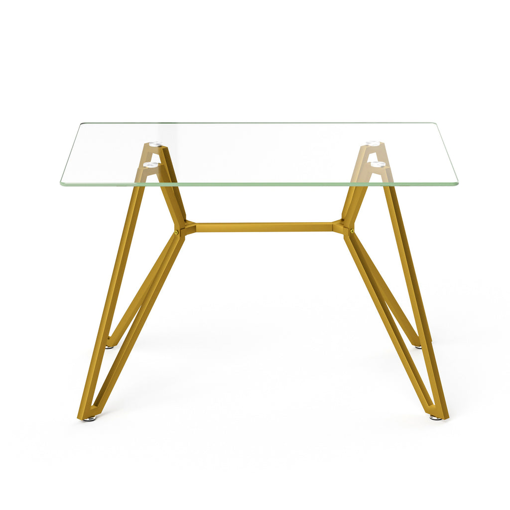 Modern Tempered Glass Dining Table, Rectangular/Round with Metal Legs, Space-Saving Kitchen Table