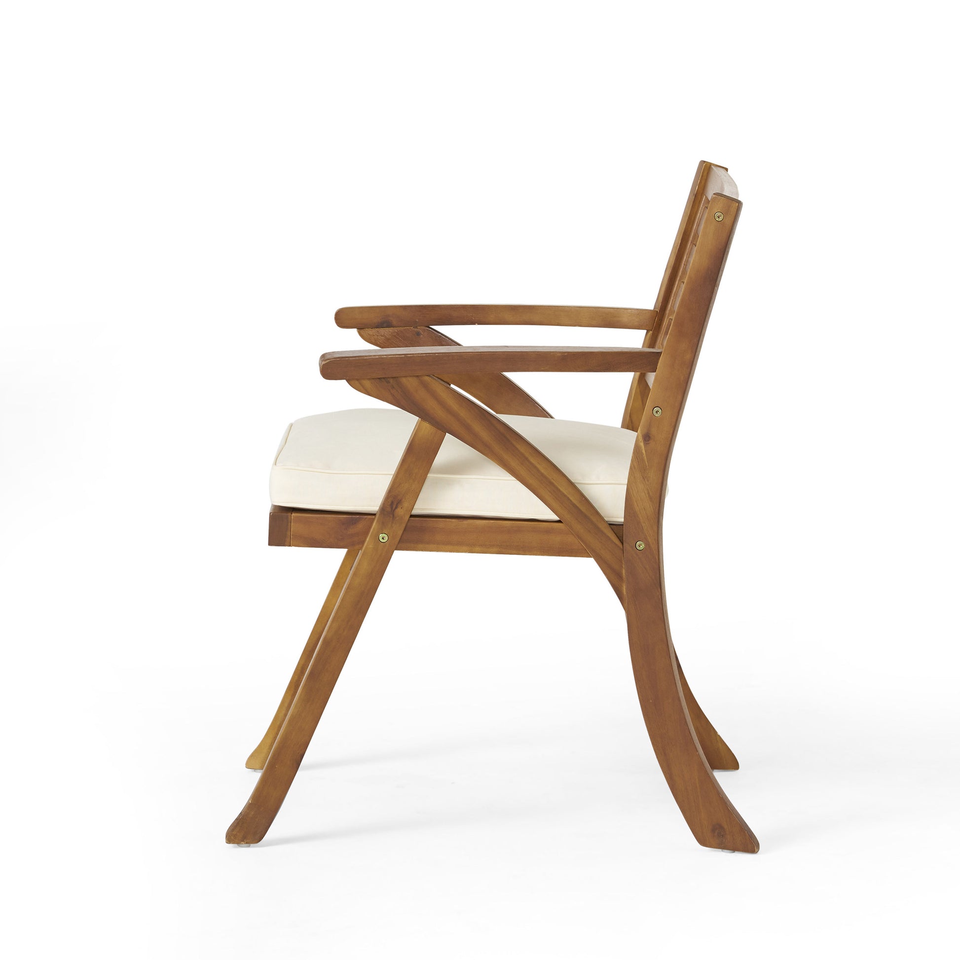 2-Piece Outdoor Wood Dining Chair Set with Cream Cushions, KD Frame