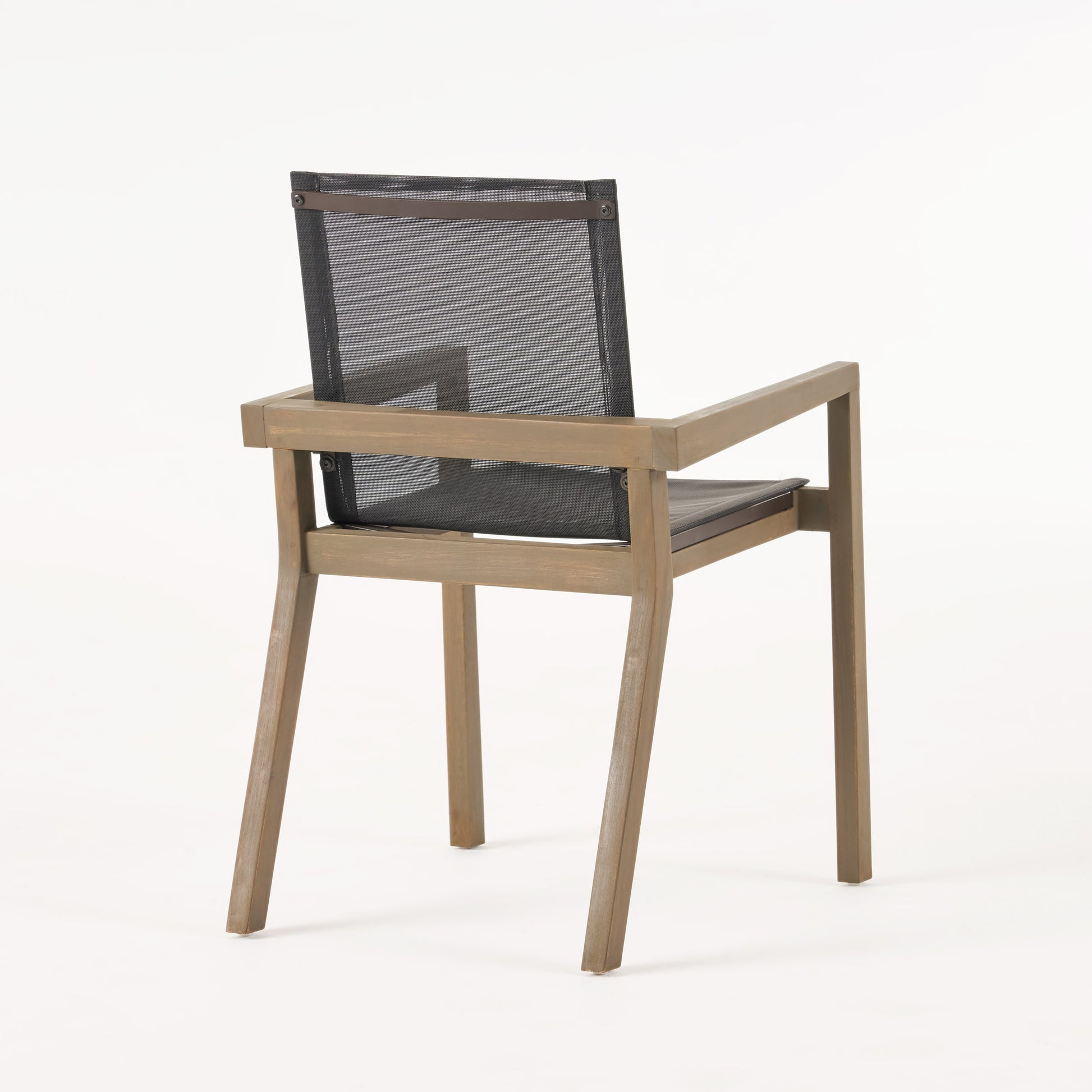 Modern Acacia Wood Patio Chairs with Durable Mesh Seating & Grey Finish (Set of 2)