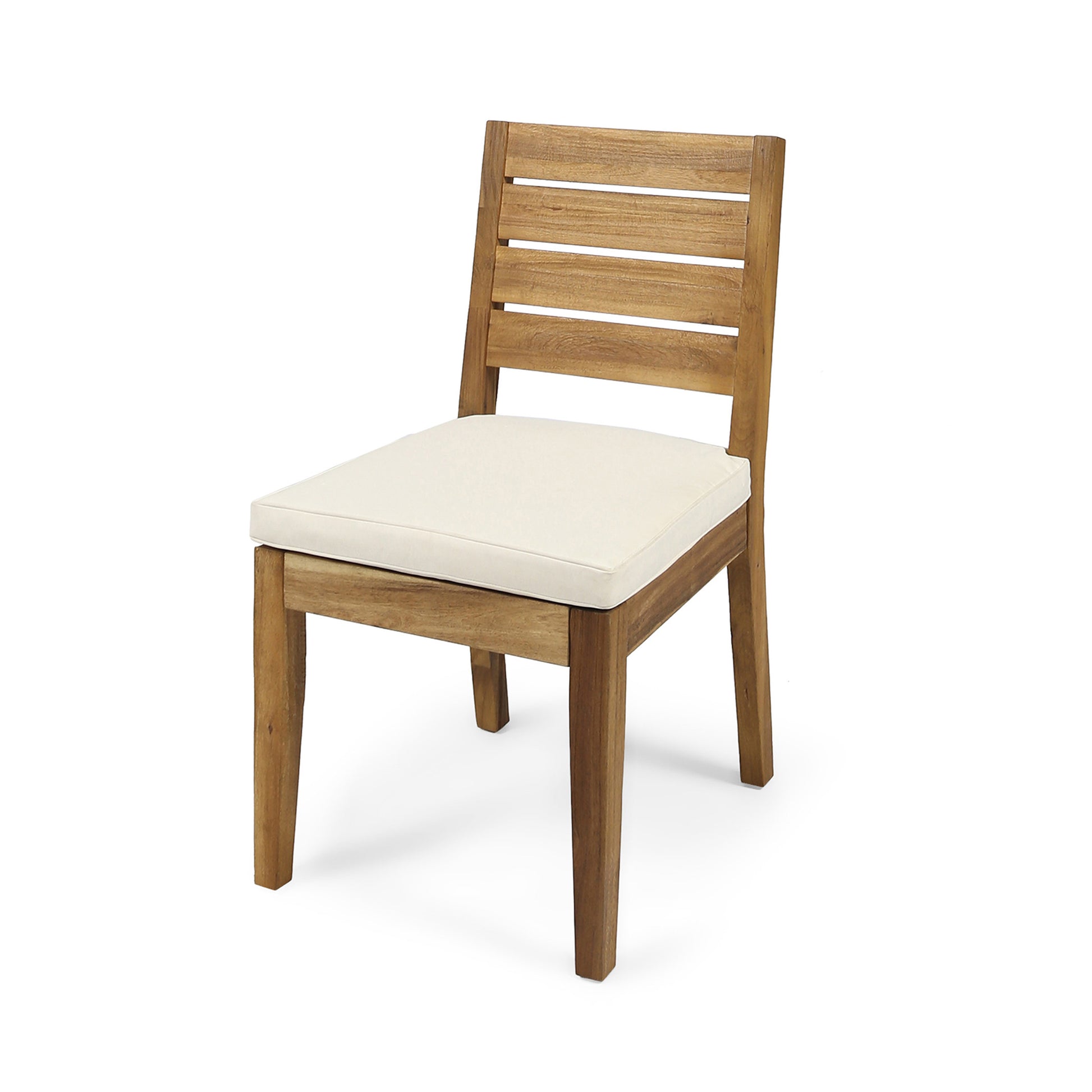 2-Pack Natural Wood Outdoor Armless Dining Chairs with Beige Cushions Patio Seating for Backyard