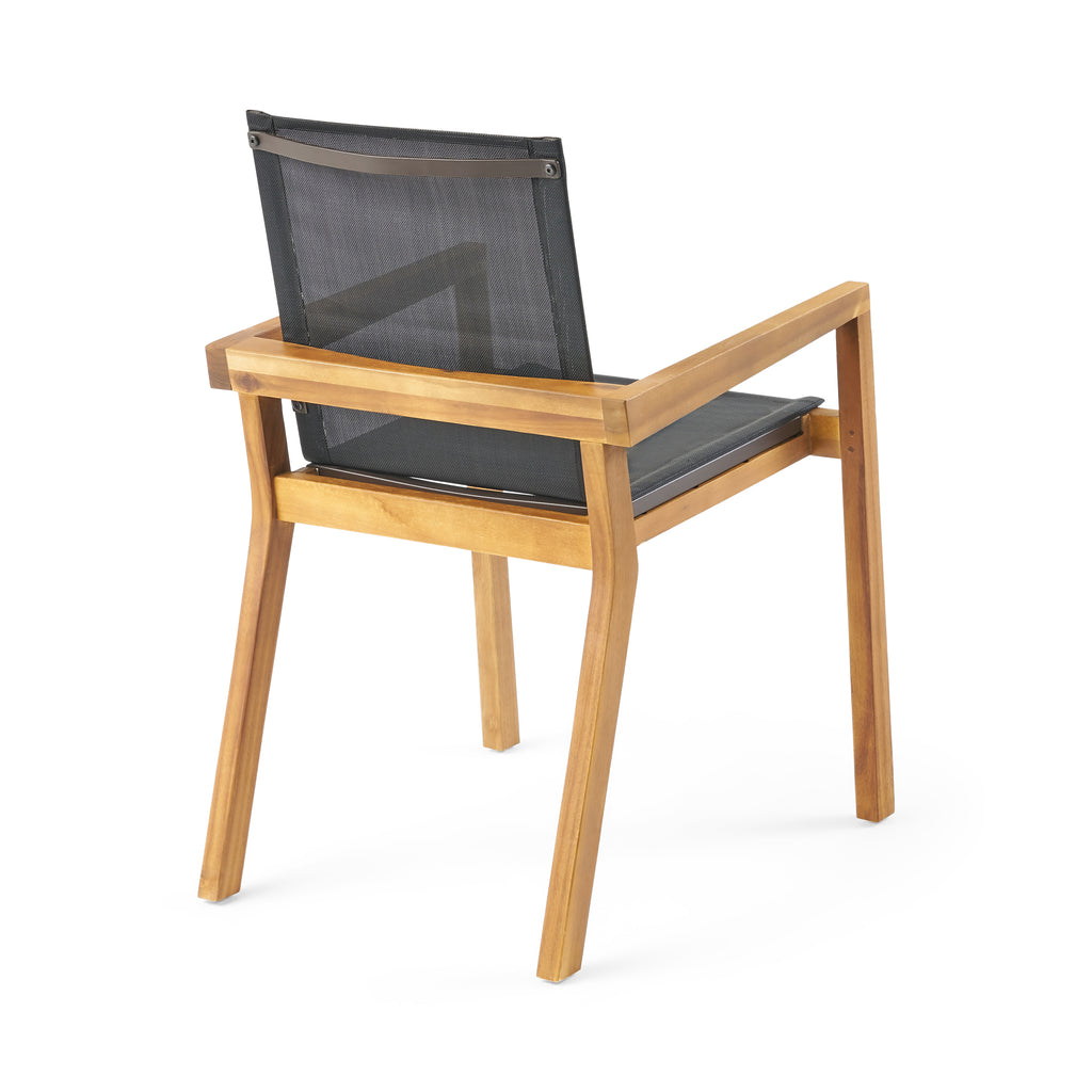 Acacia Wood Outdoor Dining Chairs with Breathable Mesh Seat & Teak Finish (Set of 2)