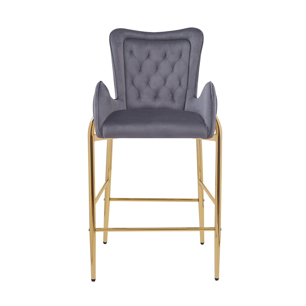 Counter Height Bar Stools Set of 2 Velvet Upholstered Stools with Golden Legs