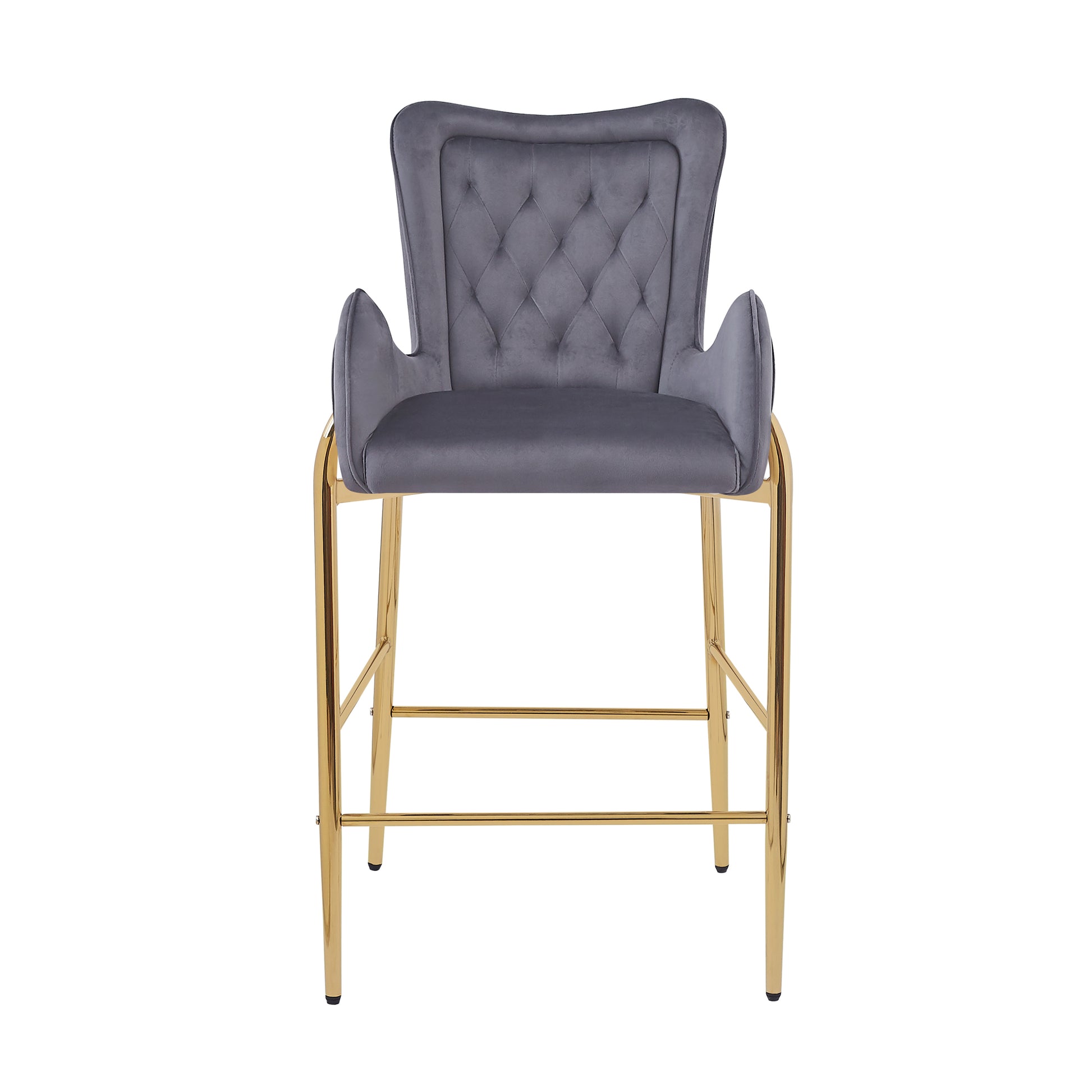 Counter Height Bar Stools Set of 2 Velvet Upholstered Stools with Golden Legs