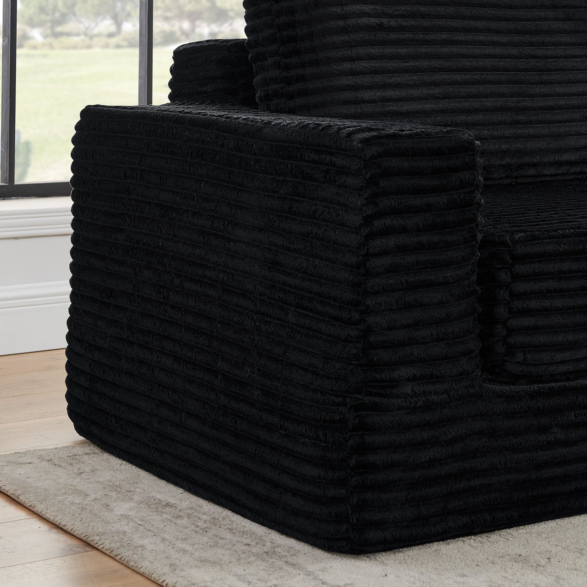 Black Corduroy L-Shape Modular Sectional Sofa, Convertible Sleeper Couch for Living Room