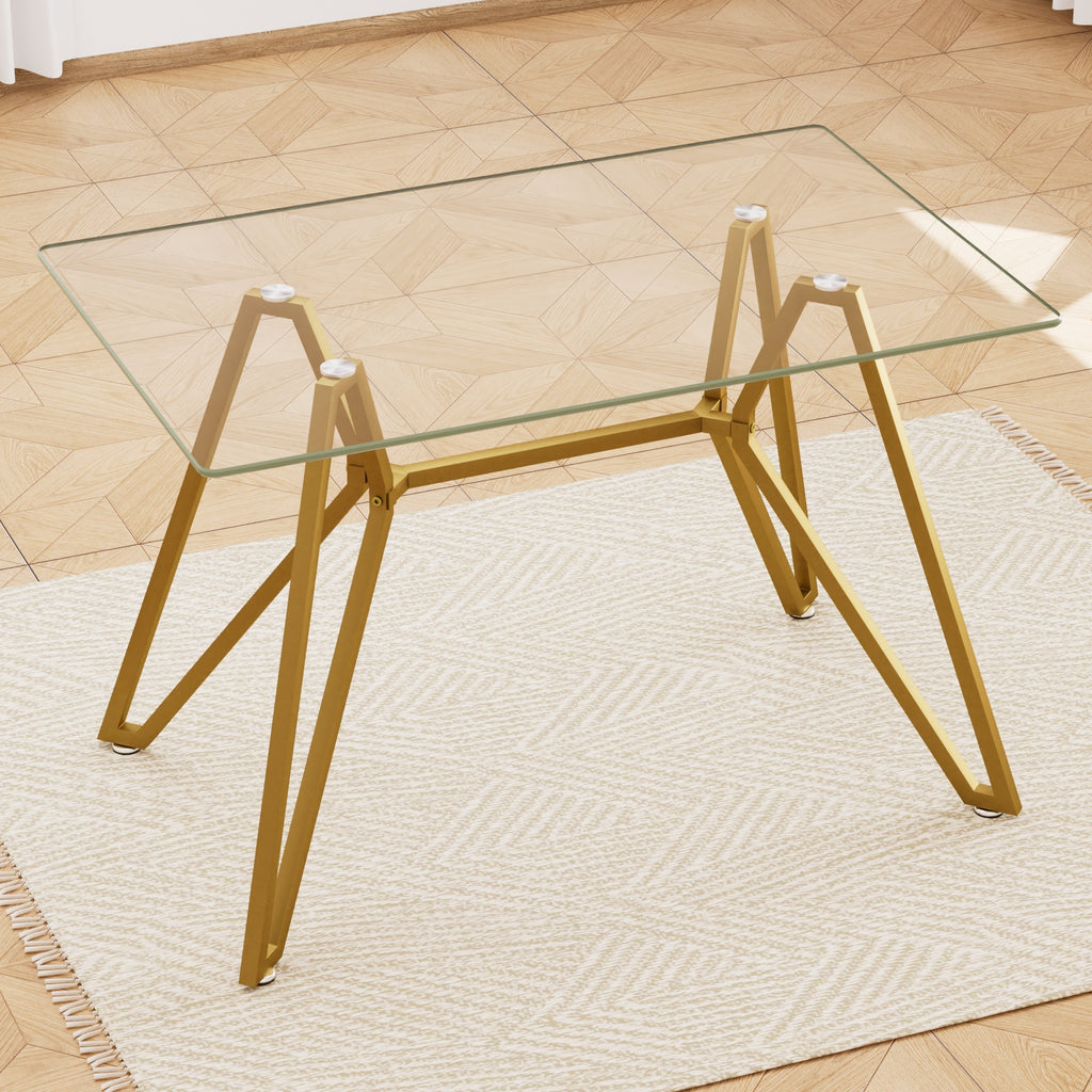 Modern Tempered Glass Dining Table, Rectangular/Round with Metal Legs, Space-Saving Kitchen Table