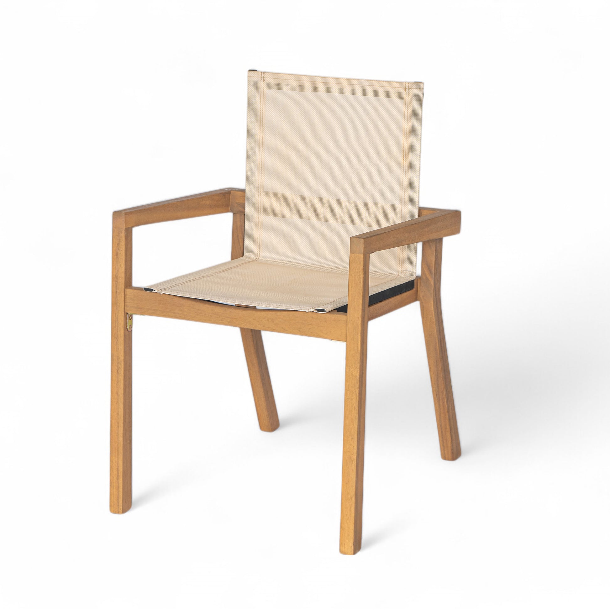 Teak Finish Outdoor Dining Chairs Set of 2 Wood Frame Patio Chairs with Textile