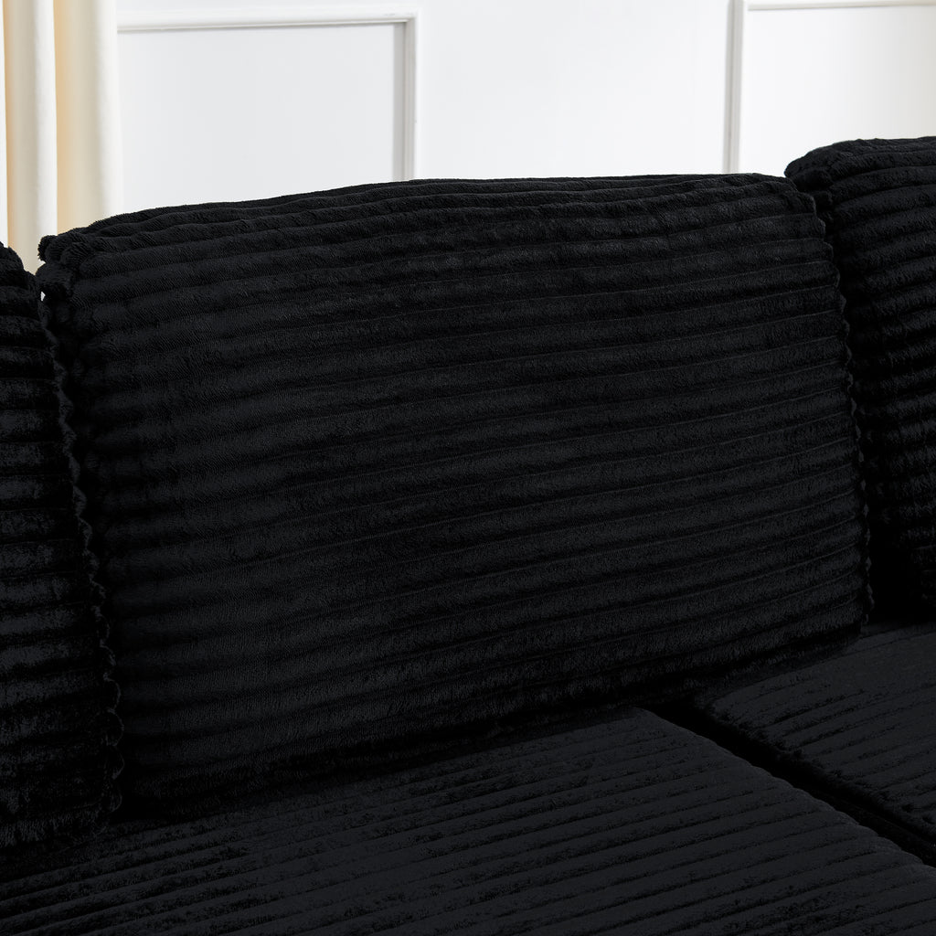 Black Corduroy L-Shape Modular Sectional Sofa, Convertible Sleeper Couch for Living Room