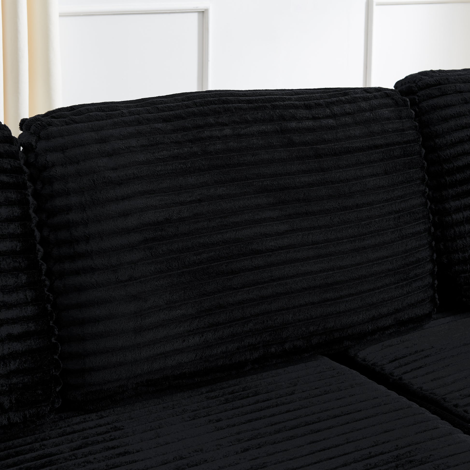 Black Corduroy L-Shape Modular Sectional Sofa, Convertible Sleeper Couch for Living Room