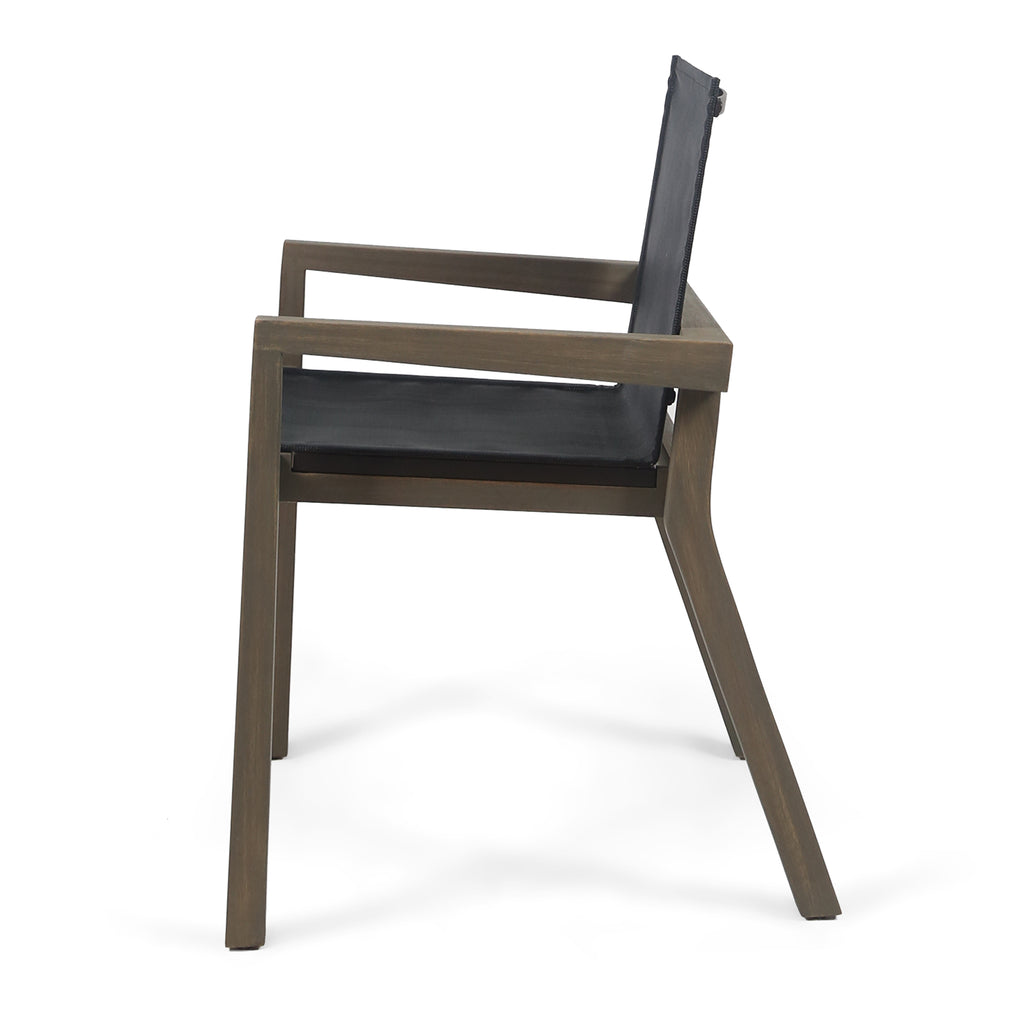 Modern Acacia Wood Patio Chairs with Durable Mesh Seating & Grey Finish (Set of 2)