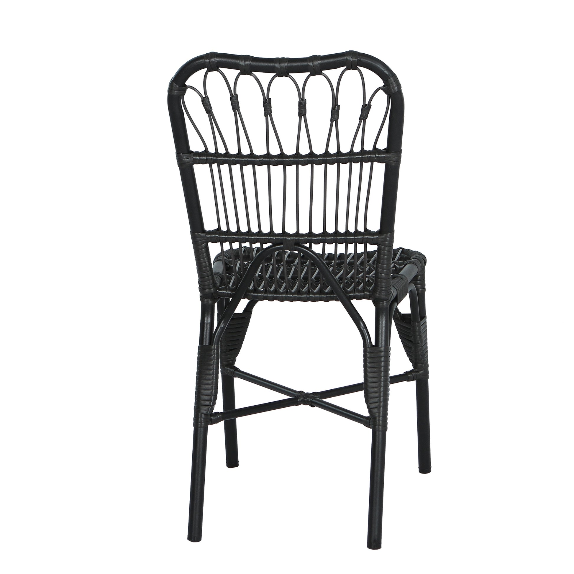 Outdoor PE Wicker Patio Dining Chairs Set of 2 Rattan Bistro Chairs for Backyard