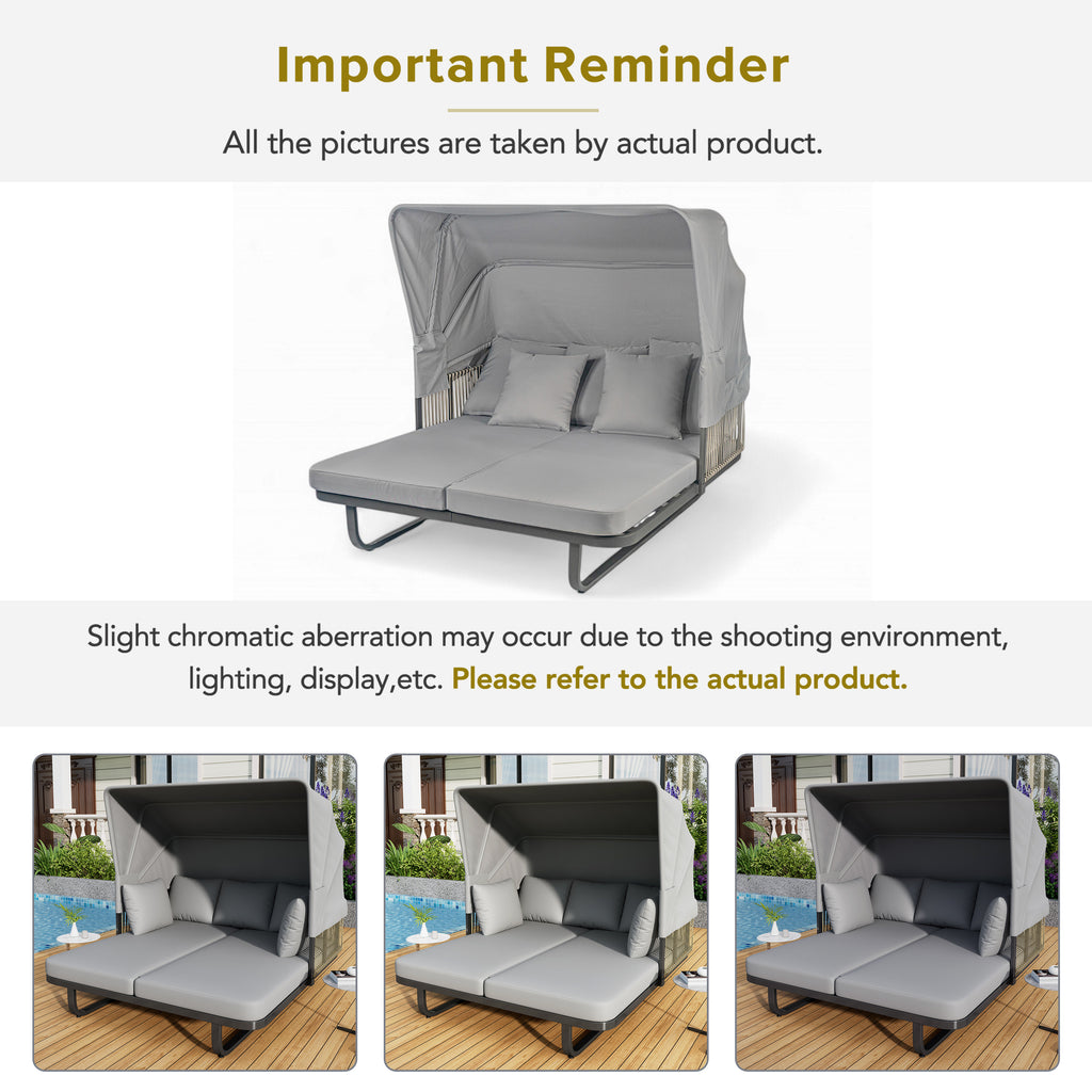 57" Outdoor Patio Daybed Rattan Daybed Outdoor Sunbed with Detachable Pillows for Patio, Backyard, Pool, Grey
