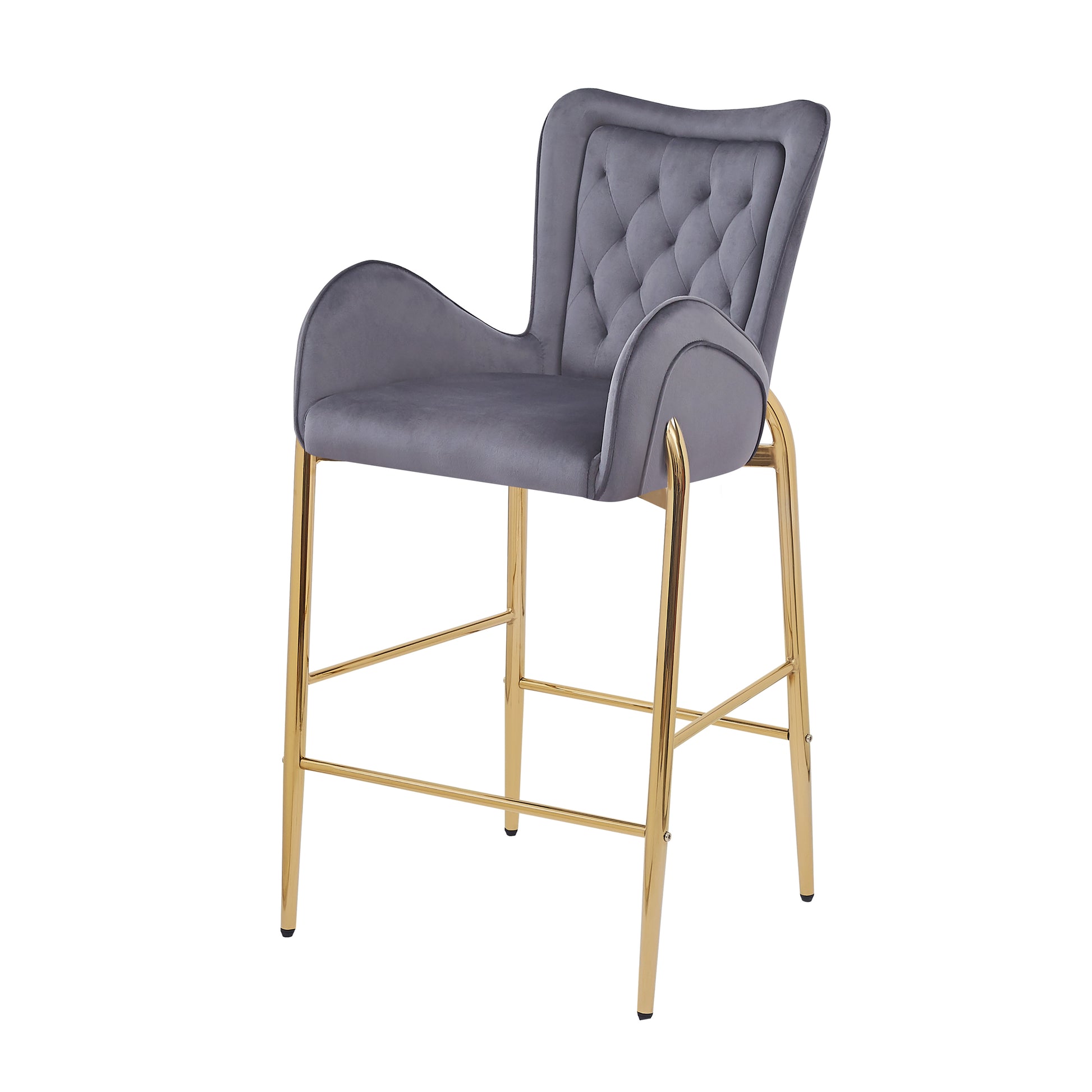 Counter Height Bar Stools Set of 2 Velvet Upholstered Stools with Golden Legs