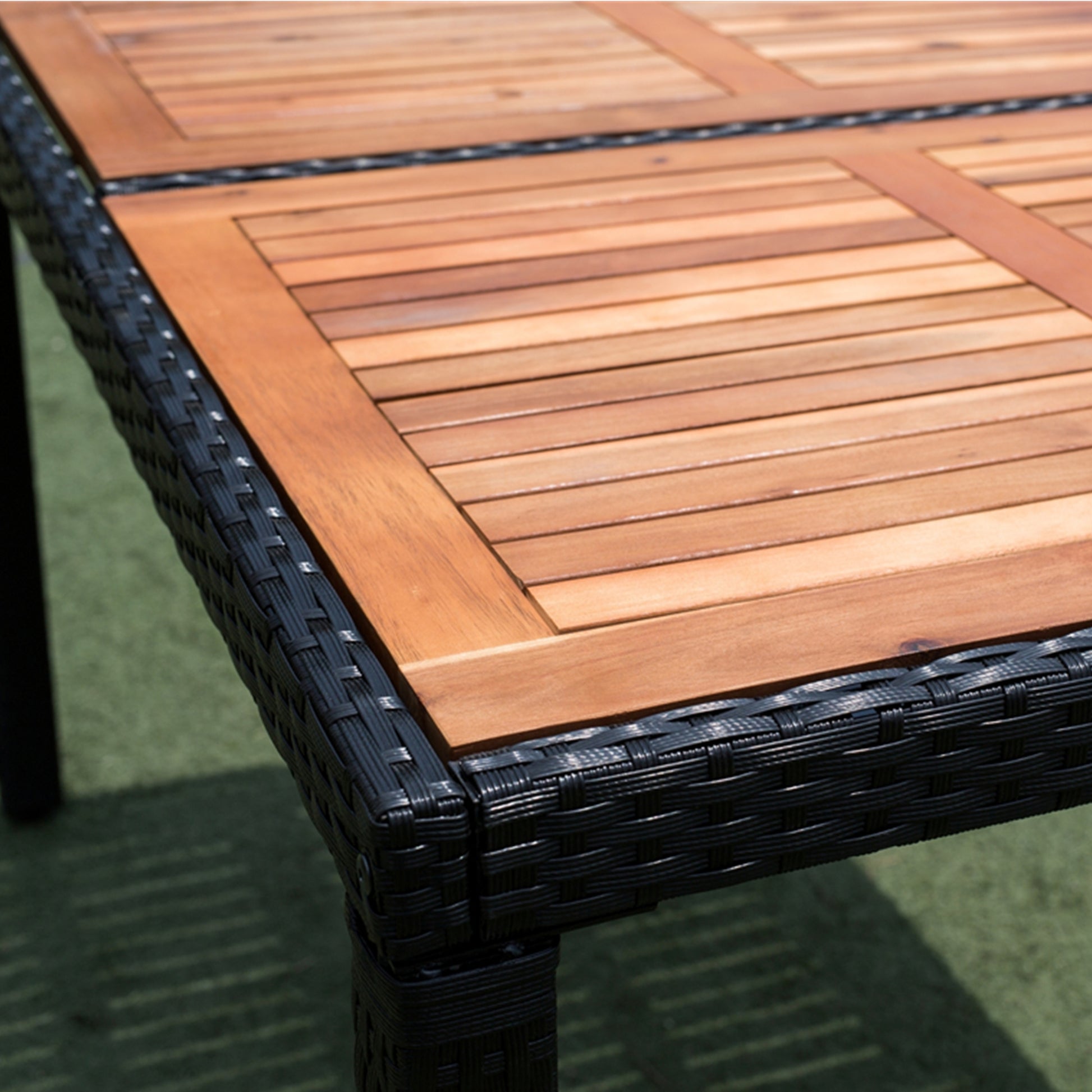 7 piece Outdoor Patio Wicker Dining Set Patio Wicker Furniture Dining Set w/Acacia Wood Top