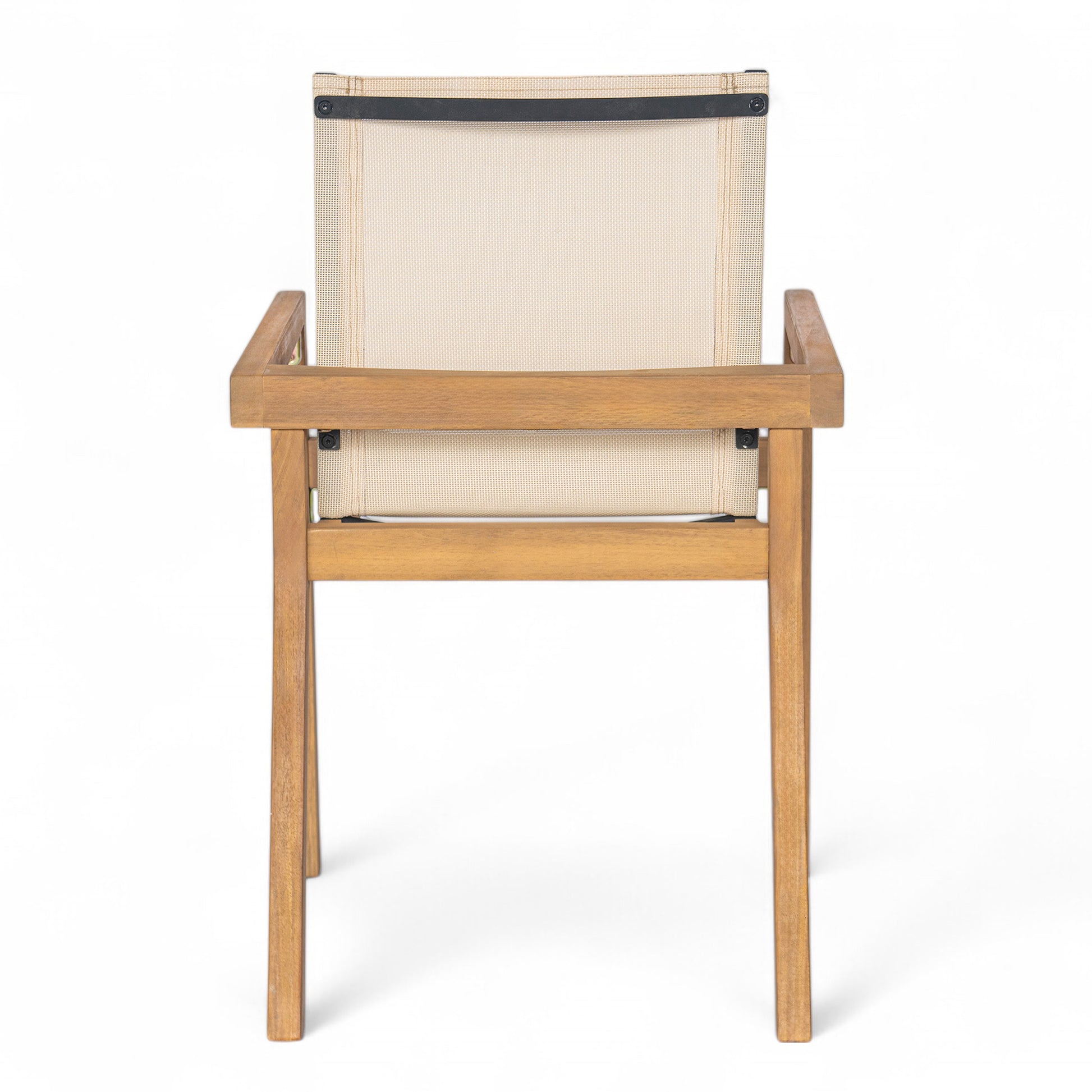 Teak Finish Outdoor Dining Chairs Set of 2 Wood Frame Patio Chairs with Textile