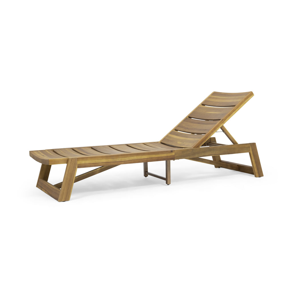 Outdoor Chaise Lounge, Solid Wood Patio Recliner, Weather Resistant for Pool & Backyard