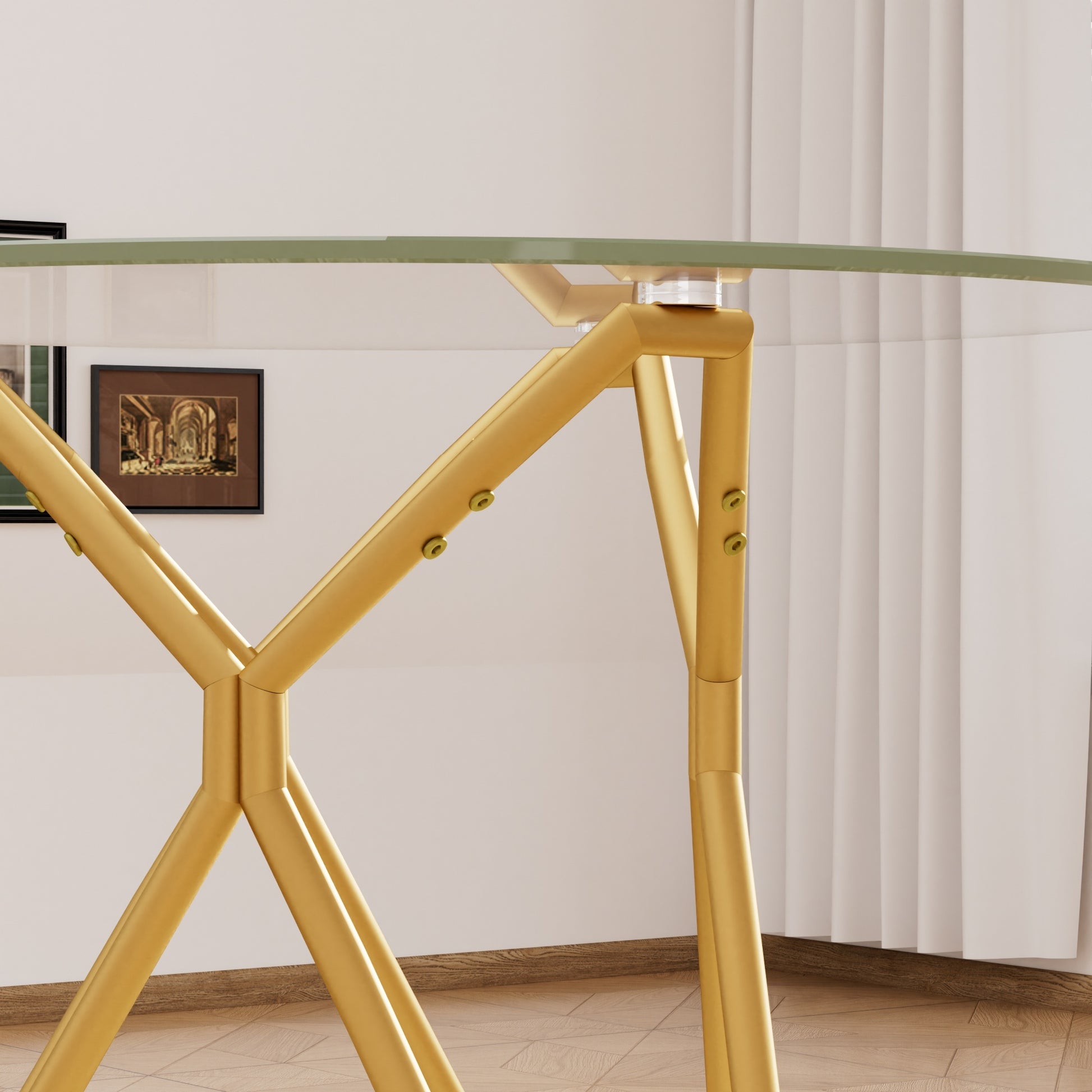 Modern Tempered Glass Dining Table, Rectangular/Round with Metal Legs, Space-Saving Kitchen Table