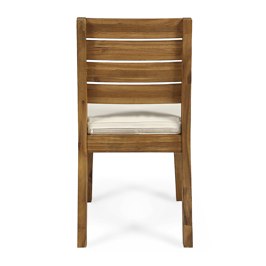 2-Pack Natural Wood Outdoor Armless Dining Chairs with Beige Cushions Patio Seating for Backyard
