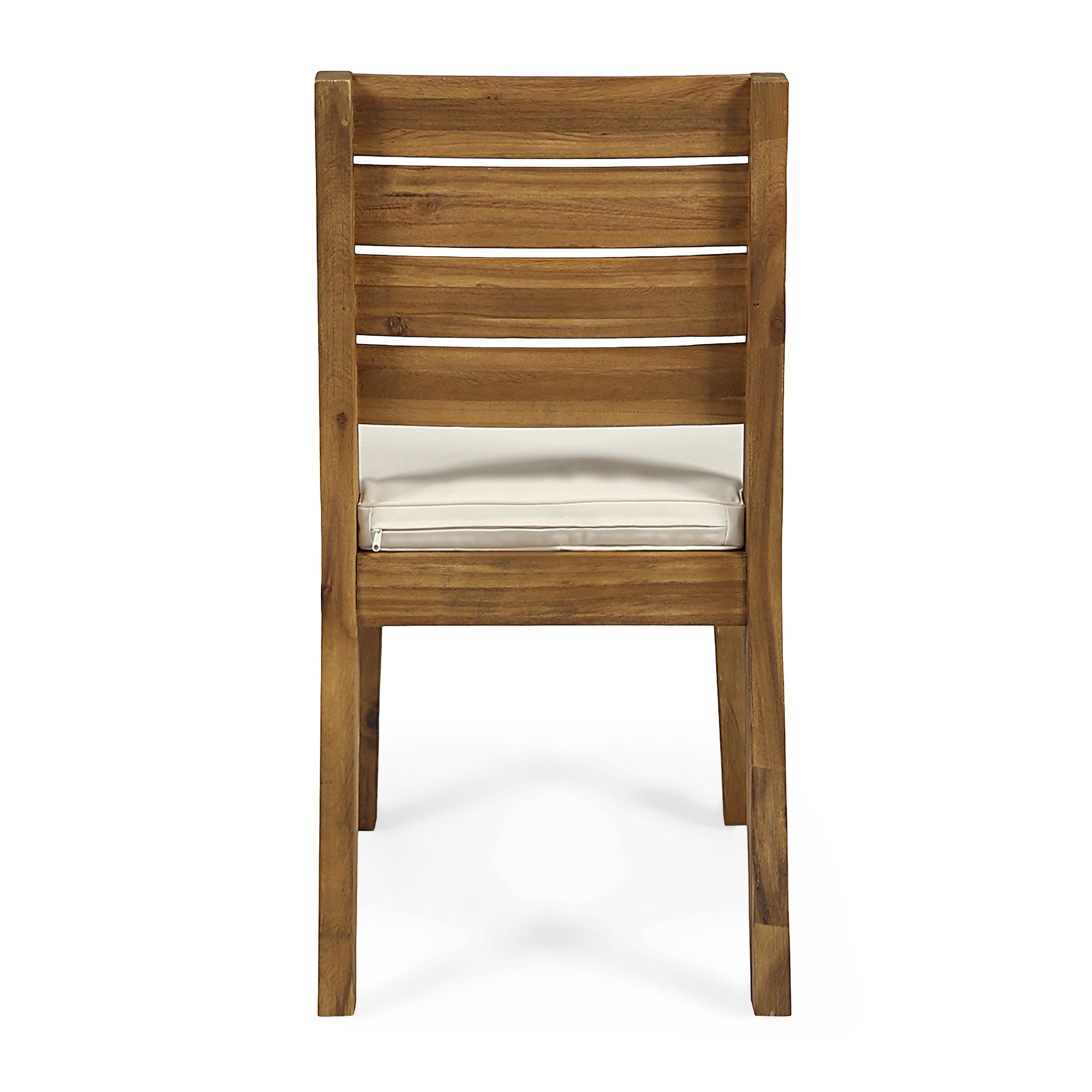 2-Pack Natural Wood Outdoor Armless Dining Chairs with Beige Cushions Patio Seating for Backyard