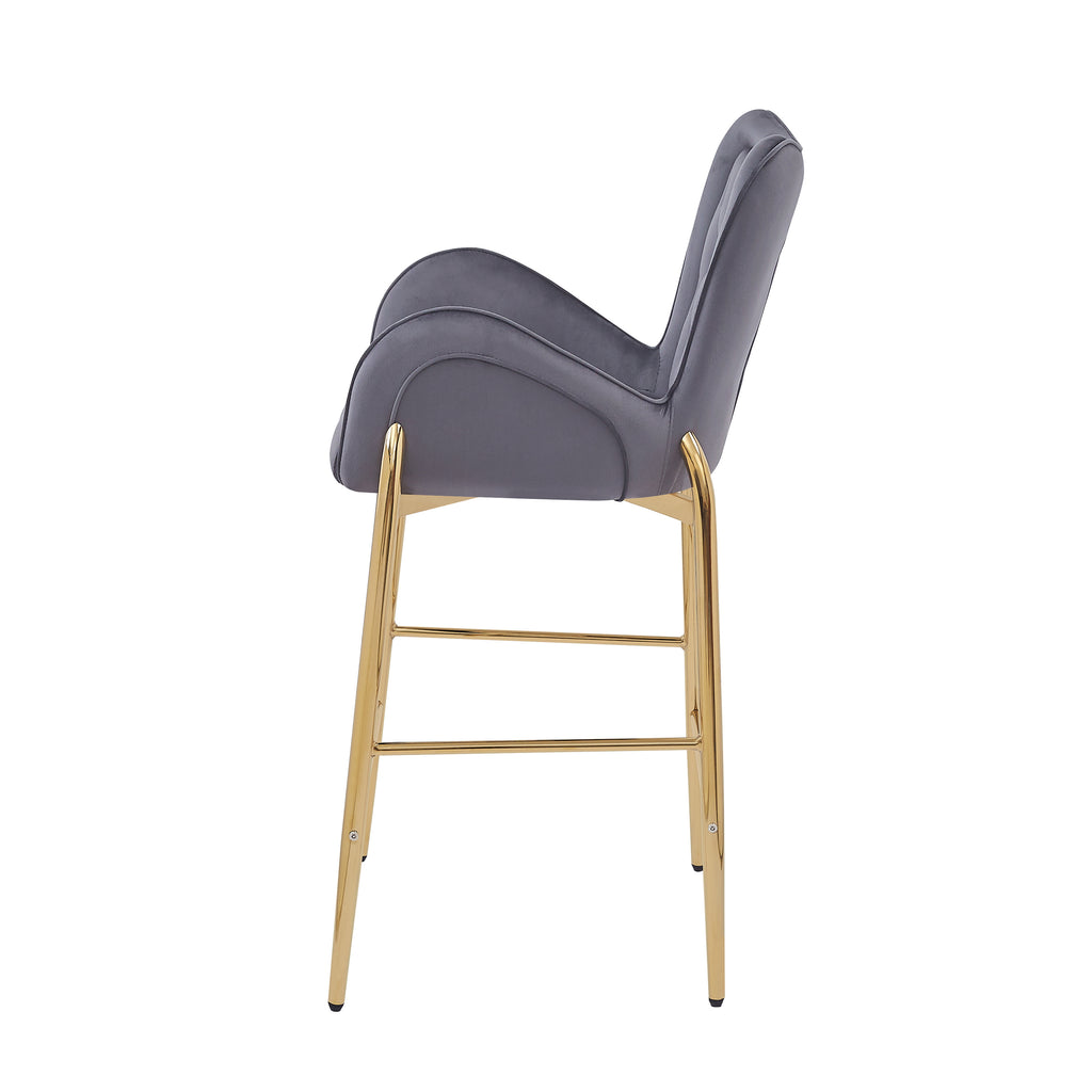 Counter Height Bar Stools Set of 2 Velvet Upholstered Stools with Golden Legs