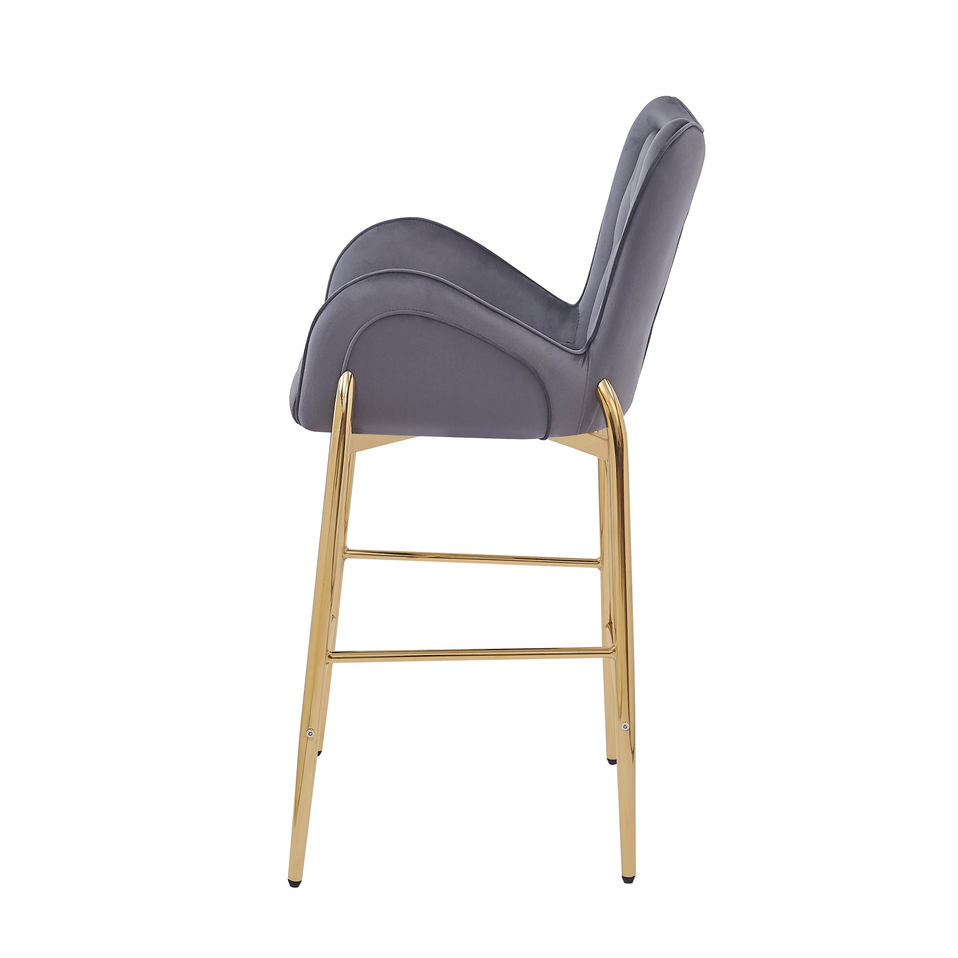 Counter Height Bar Stools Set of 2 Velvet Upholstered Stools with Golden Legs
