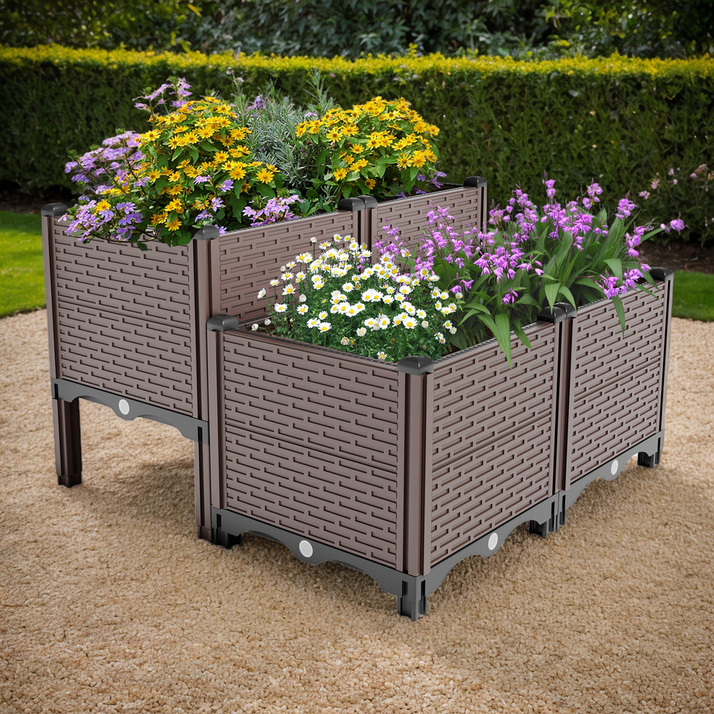31.5x31.5x19.6in Raised Garden Beds Outdoor, Polypropylene Planter Boxes Outdoor for Vegetables, Flowers, Herbs, Garden Box with Drain Outlet, Heat and Frost Resistance Planters, 440lb Capacity