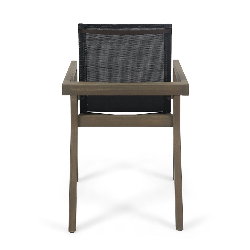 Modern Acacia Wood Patio Chairs with Durable Mesh Seating & Grey Finish (Set of 2)