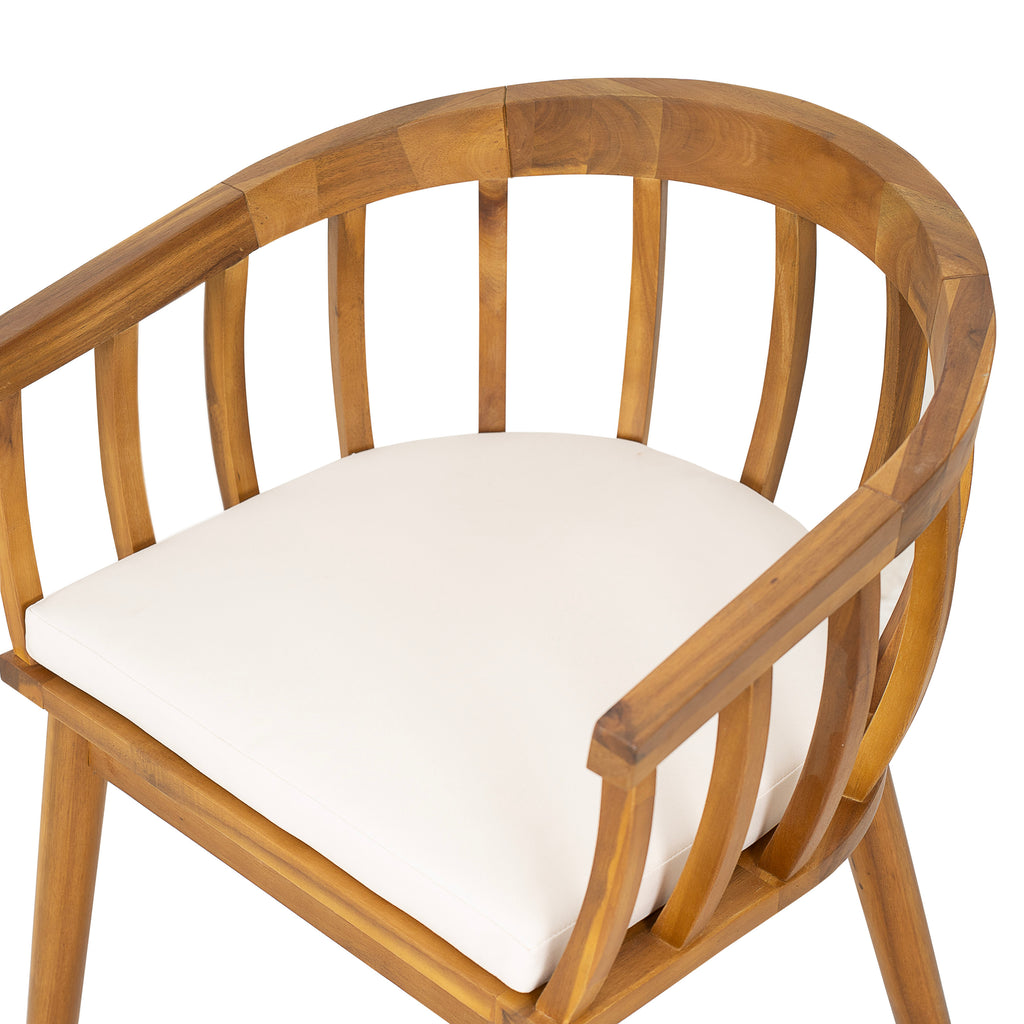 Set of 2 Outdoor Dining Armchair with Cushion – Acacia Wood Patio Chair for Deck, Backyard