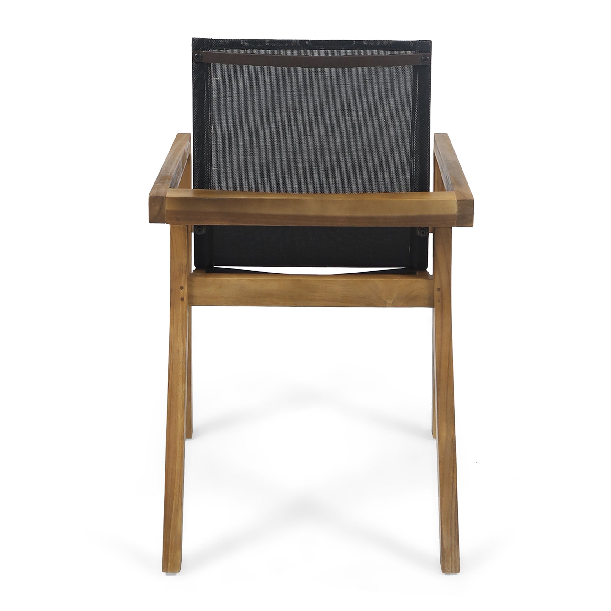 Acacia Wood Outdoor Dining Chairs with Breathable Mesh Seat & Teak Finish (Set of 2)