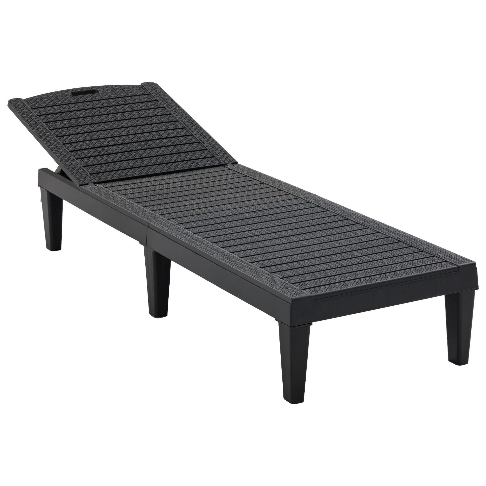 2-Piece Outdoor Chaise Lounges Resin Pool Lounge Chairs Outdoor Chaise Lounge Chair Set with Adjustable Backrest (Set of 2) for Patio, Poolside or Beach, Black